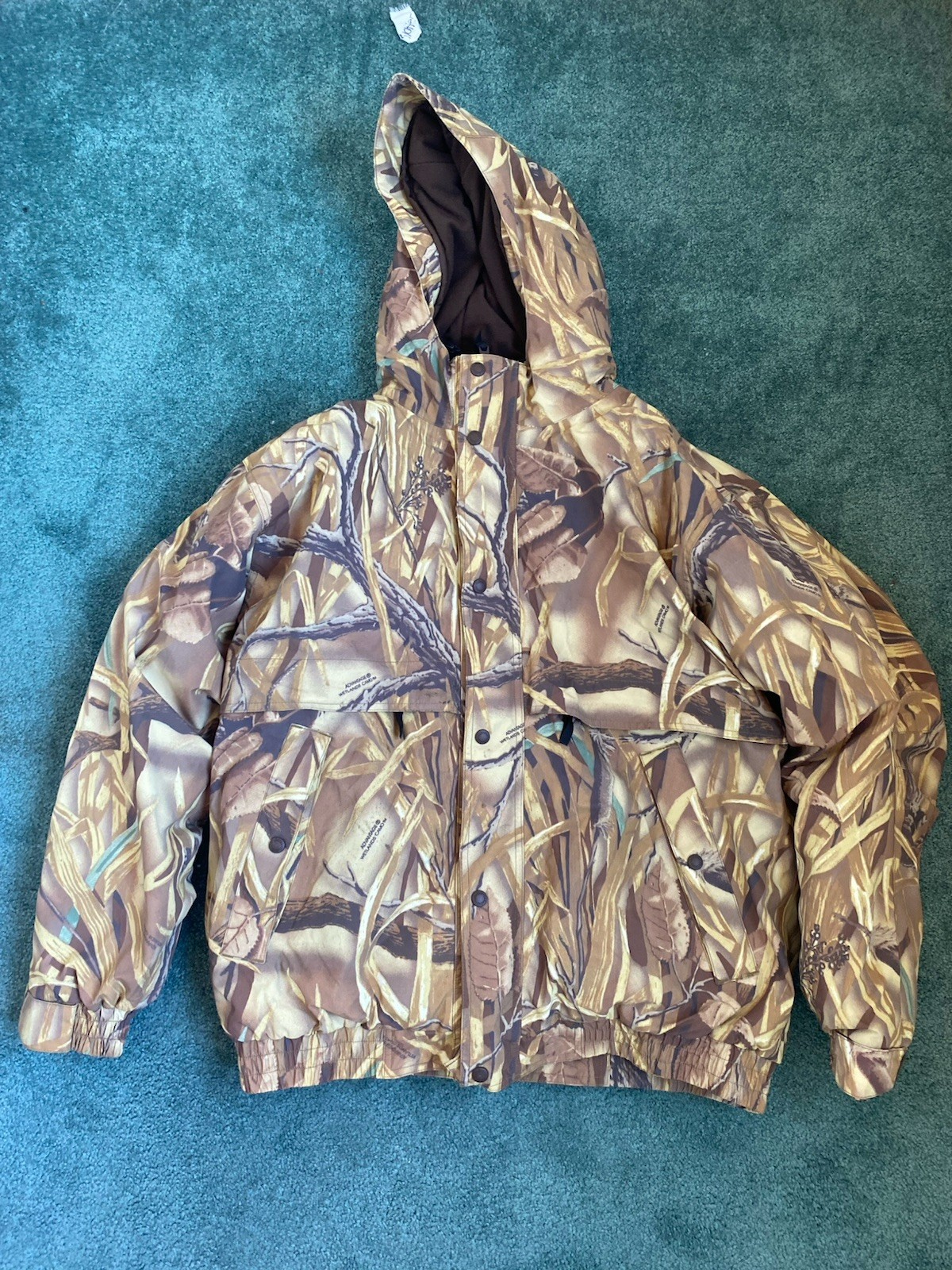 Cabelas Dry-Plus Jacket Sz XL Silent Advantage Wetland 3D Camo Camouflage Hood