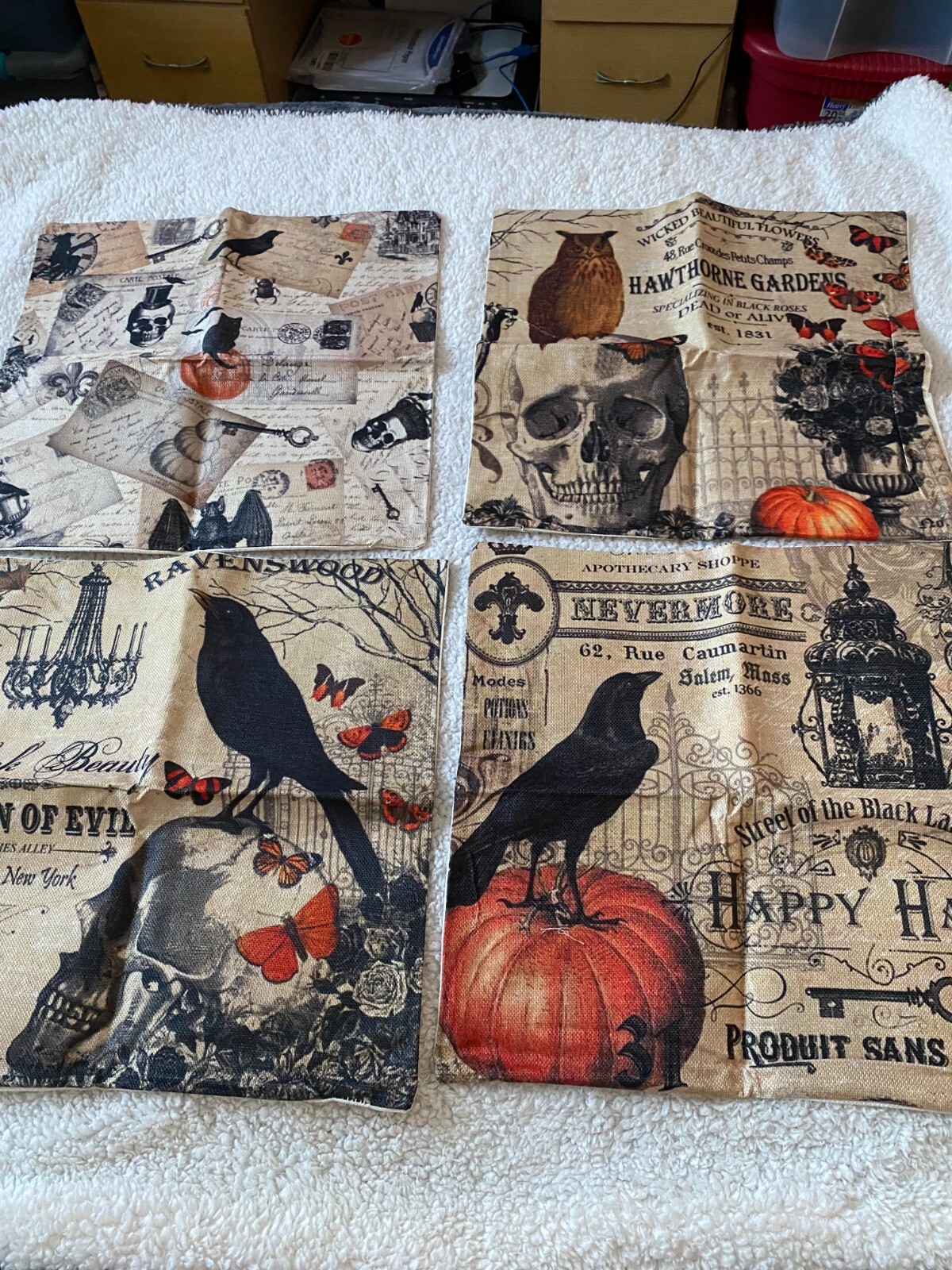4 Packs 17" x 16.5" Linen Pumpkin & Skeleton Pillow Covers (K6)