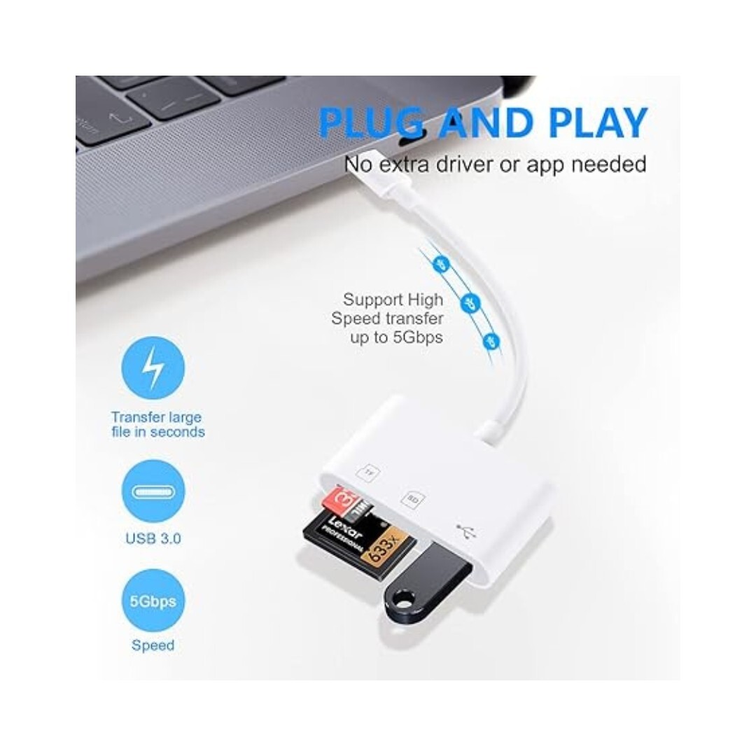 USB C SD Card Reader Adapter, Compatible with iPad, Mac, iPhone 15, Galaxy S20.