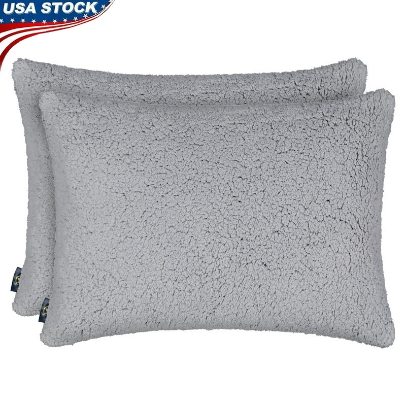 Sherpa Pillow Set of 2 Removable Cover Standard Queen Machine Washable Polyester