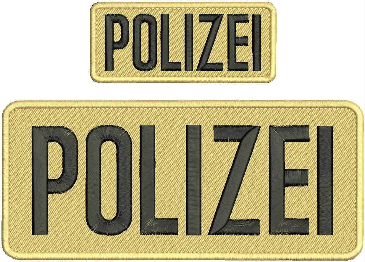 Polizei 2 Embroidery Patches 10x4 And 5x2'' Hook On Back Black On Tan