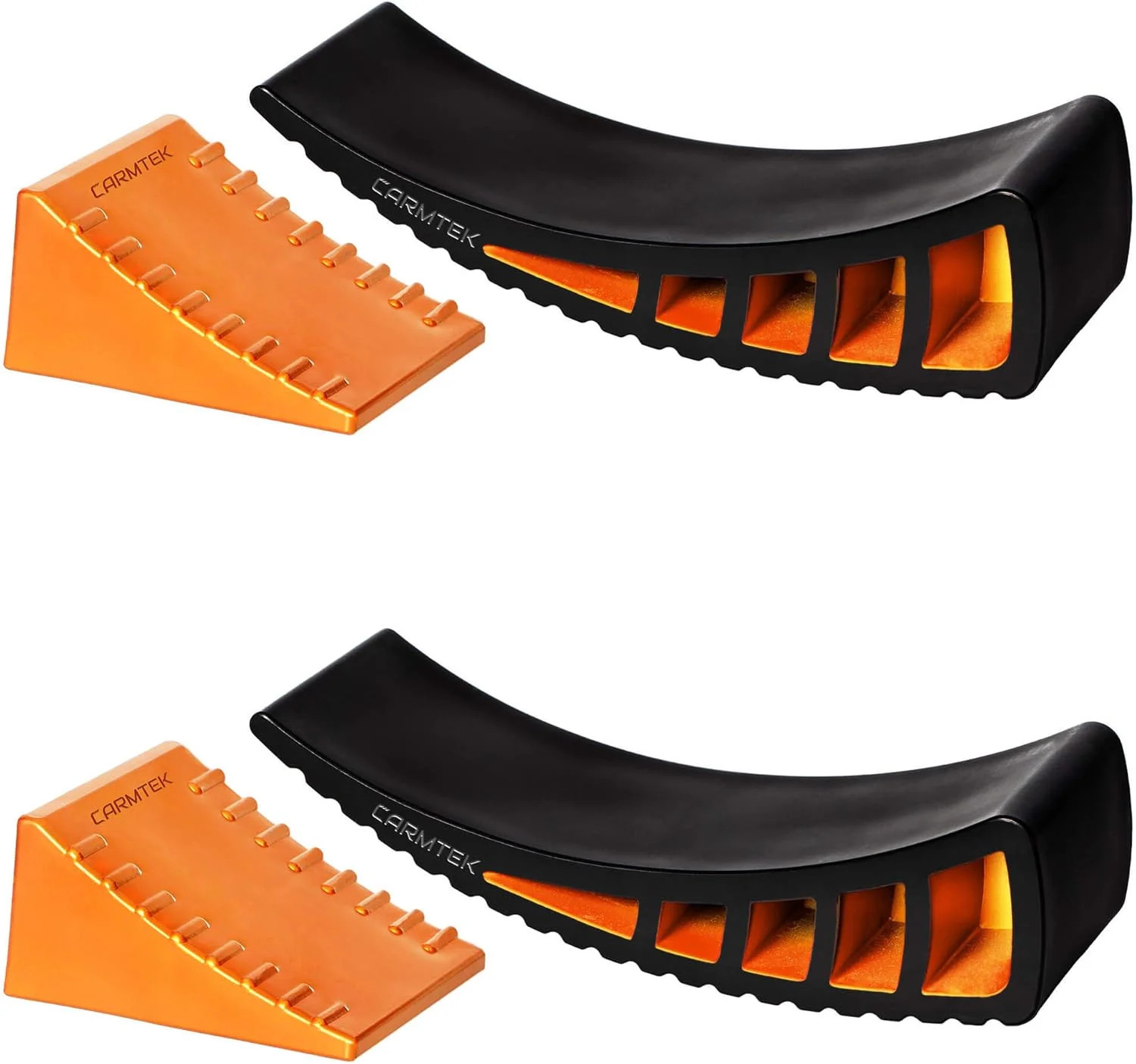 CARMTEK Camper Leveler 2-Pack Kit | Curved RV Levelers with Trailer Wheel Chocks