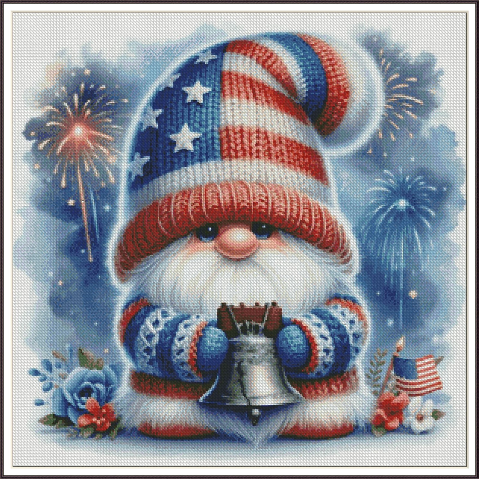 4th of July Gnome 153 Chart Counted Cross Stitch Pattern Needlework
