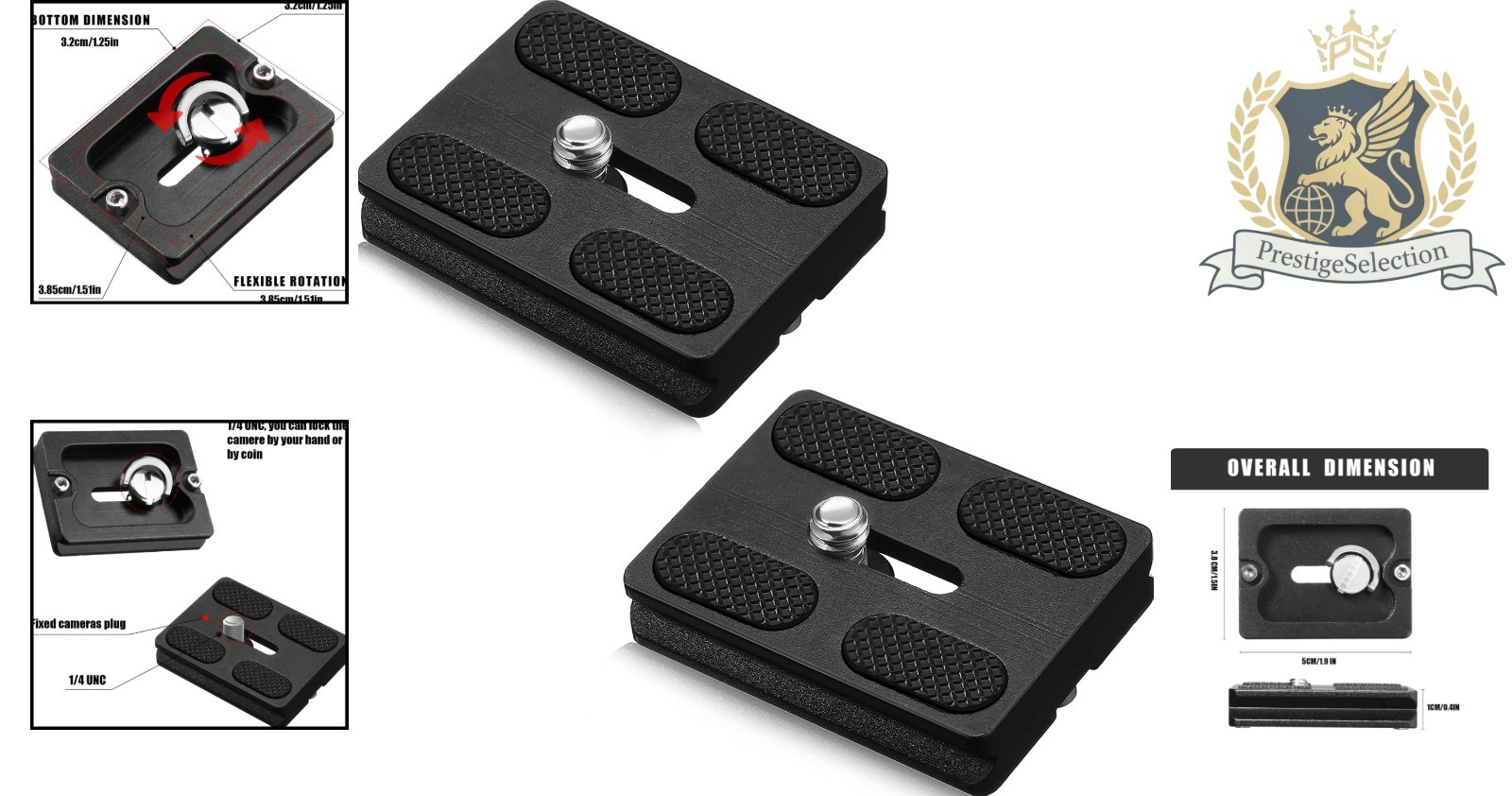 2-Pack Aluminum Quick Release Plates for DSLR Tripods - 1/4''-20 Compatibility