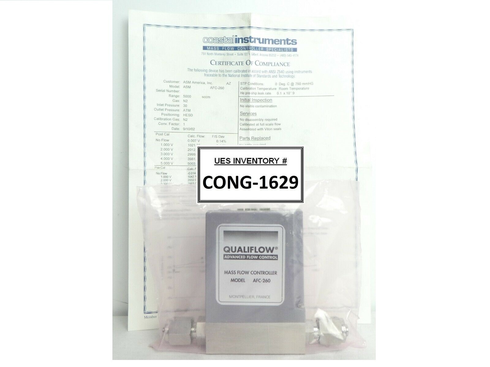 Qualiflow AFC 260 Mass Flow Controller MFC AFC-260 5 SLM N2 New Surplus