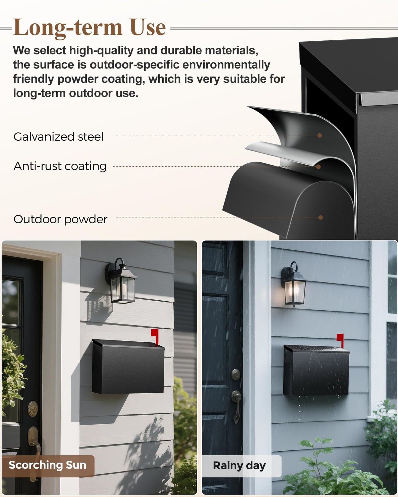 VERSASKY Wall-Mount Mailbox for Outside, Large Capacity Rust-Proof Mail Black