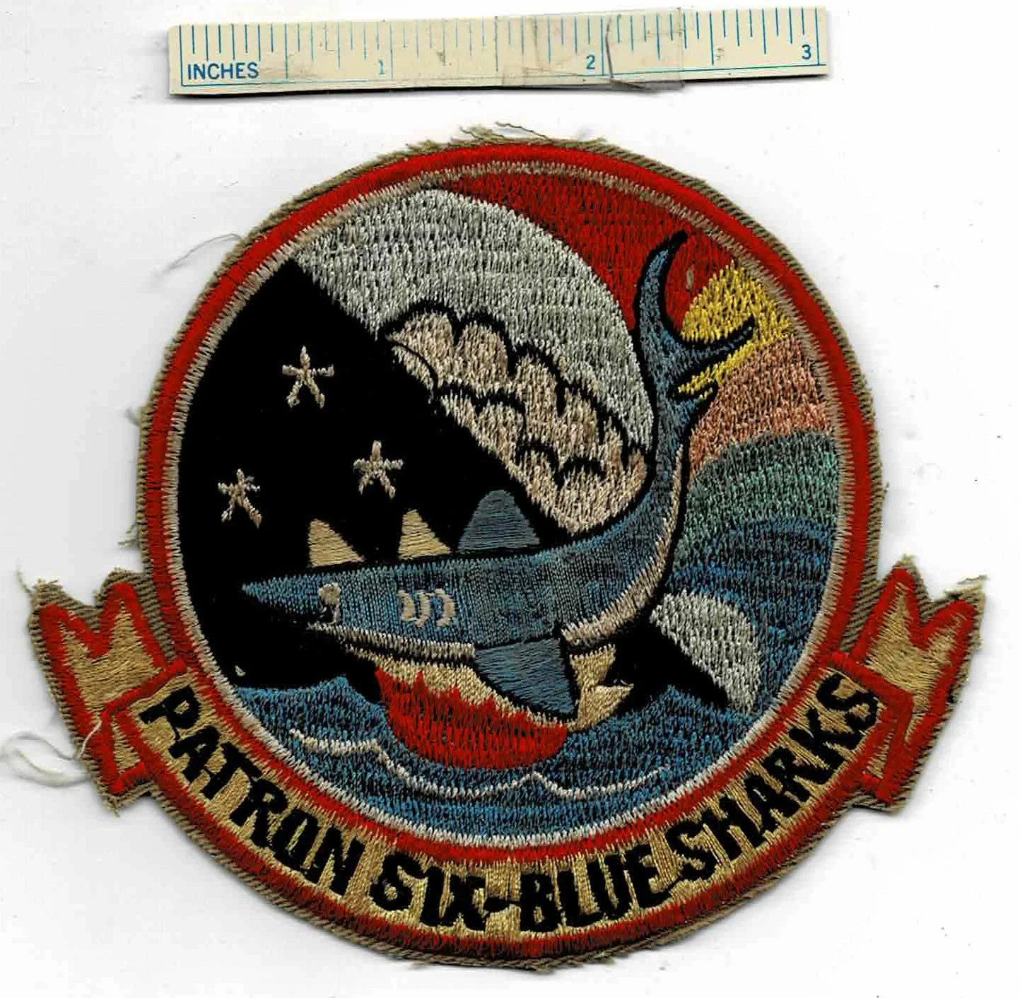 Large Vietnam War BLUE SHARKS Paton Six Patrol Squadron 6 US Navy Shoulder Patch