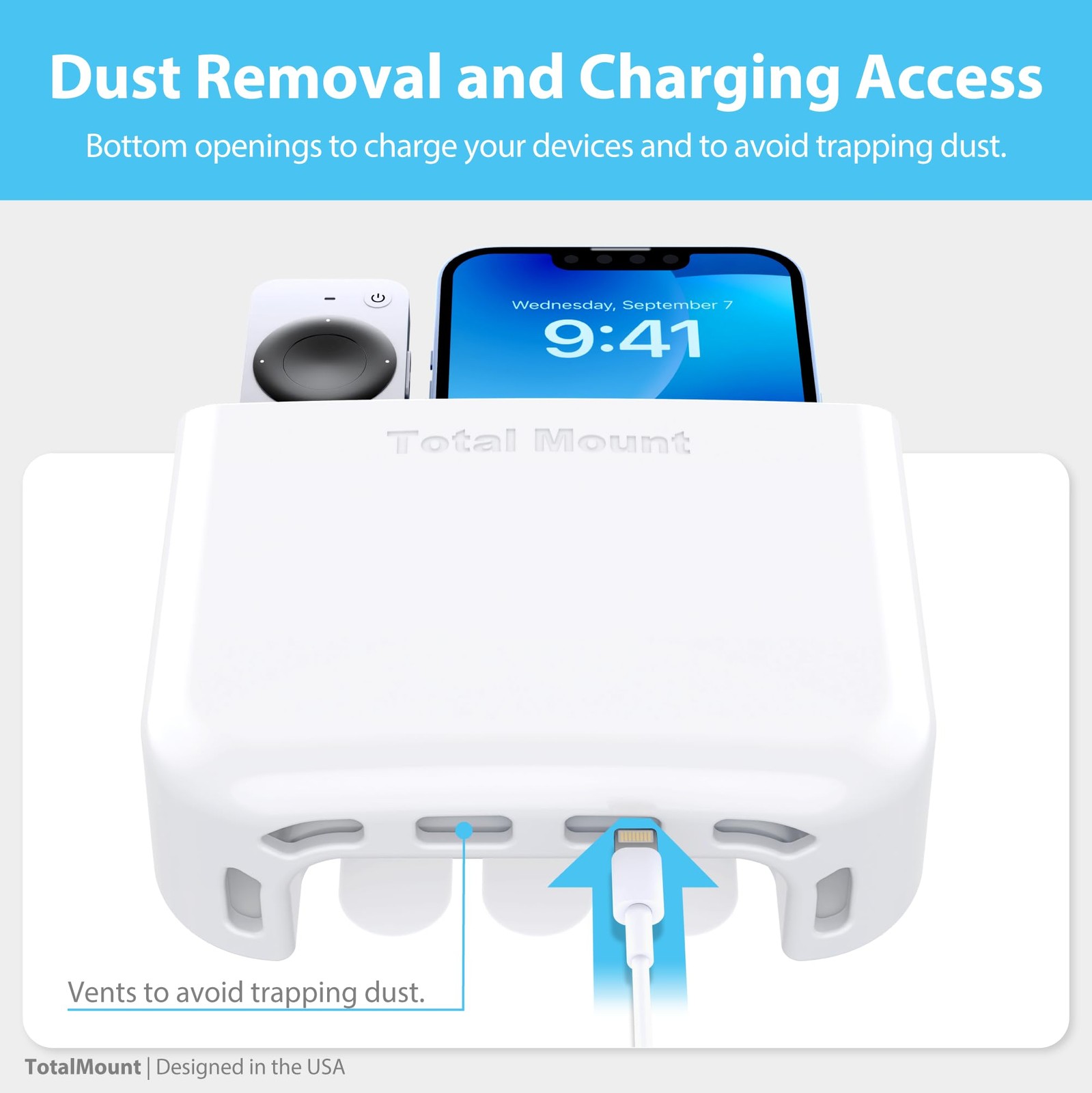 TotalMount Drop-Free Remote Holder – Removable Adhesive Strips – White