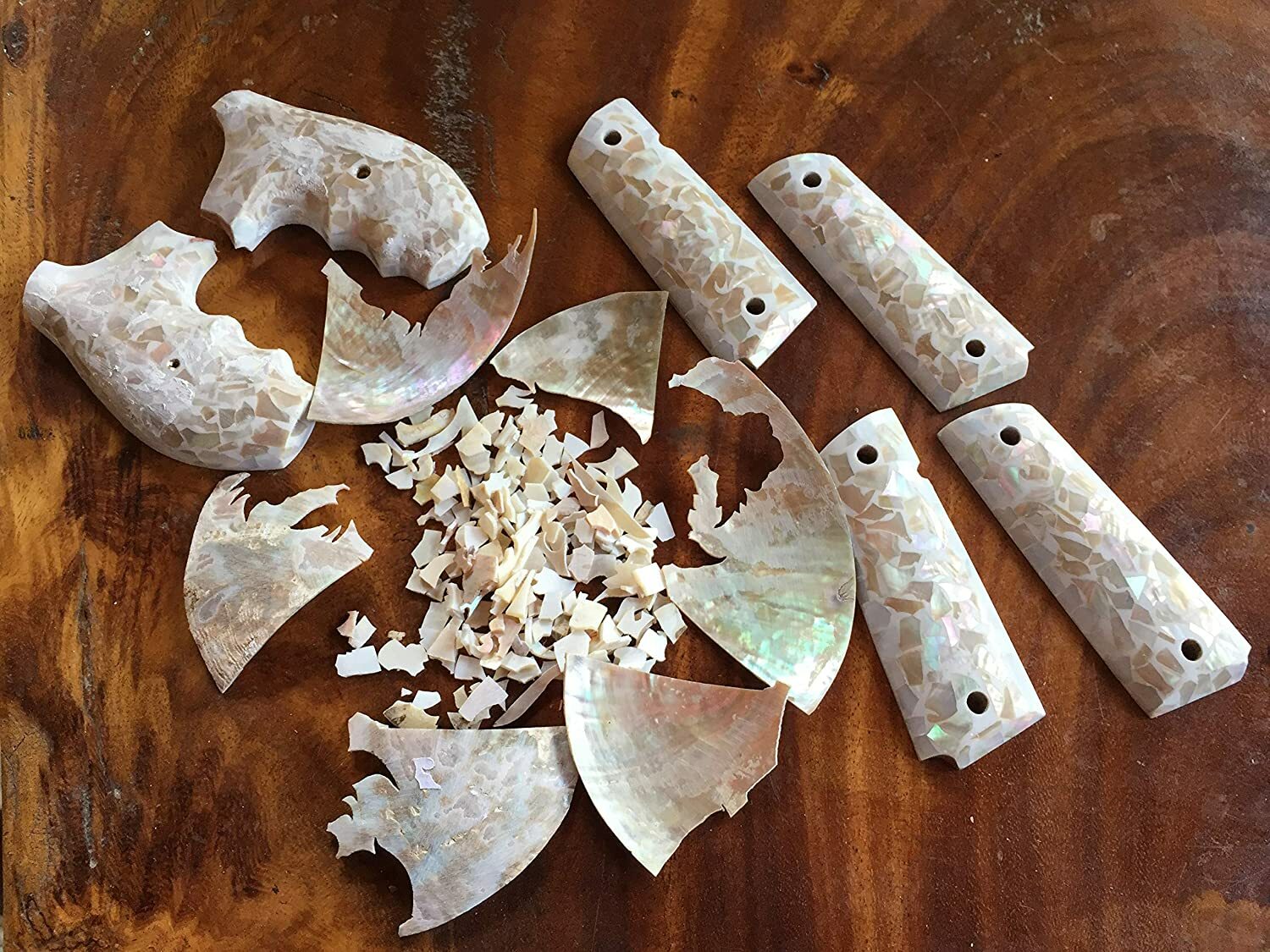 MOTHER OF PEARL GRIPS FOR S&W K, L FRAME SQ/RD BUTT BLUE SKULL ART VITOONMAKERS