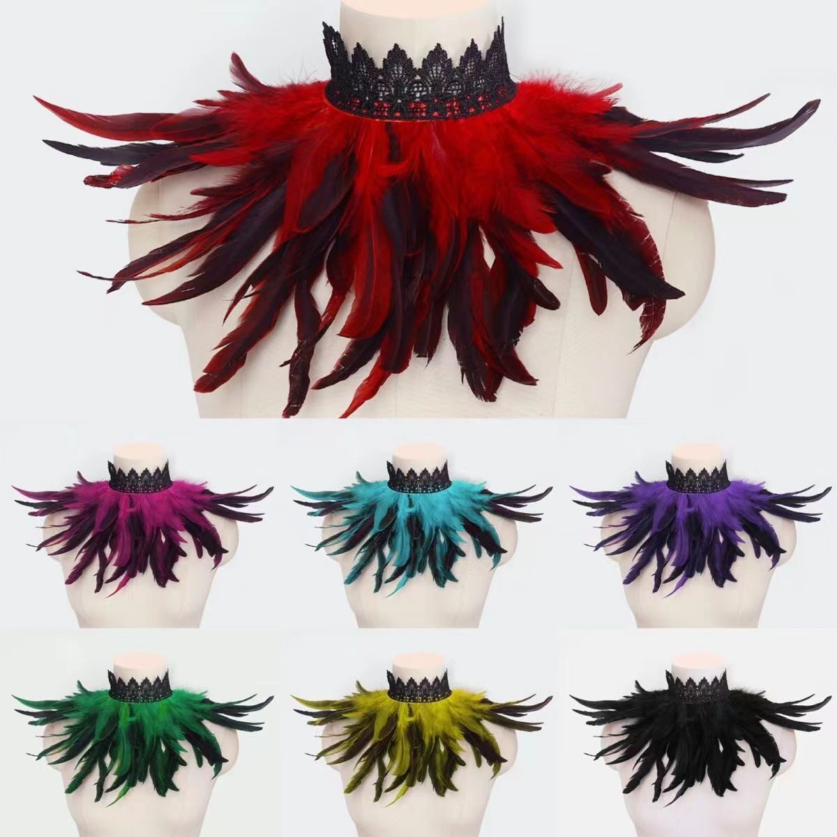Halloween Lace High Collar Feather Gothic Scarf Costume Party Stage Prop