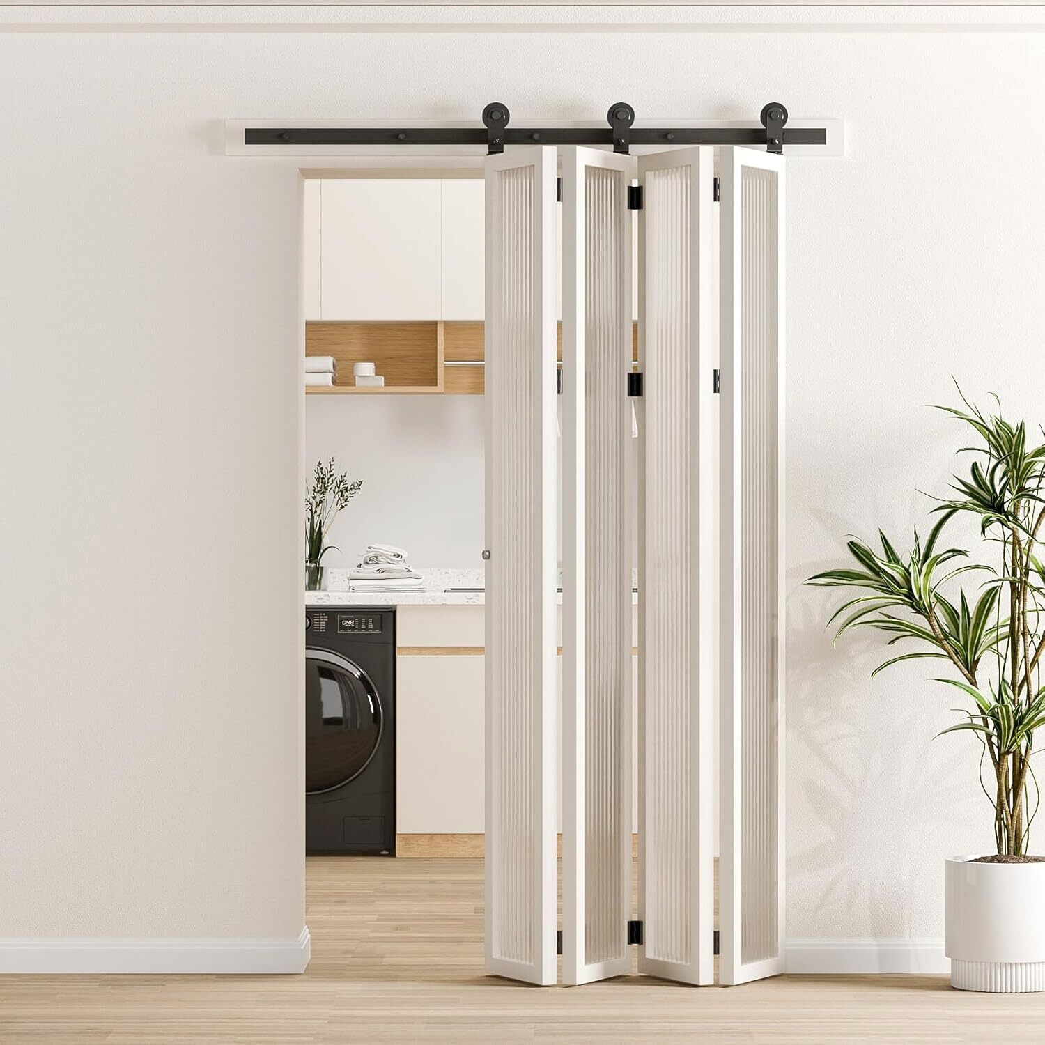 CCJH 5-20FT Bifold Sliding Barn Door Hardware Track Kit for 4/8 Doors,Heavy Duty