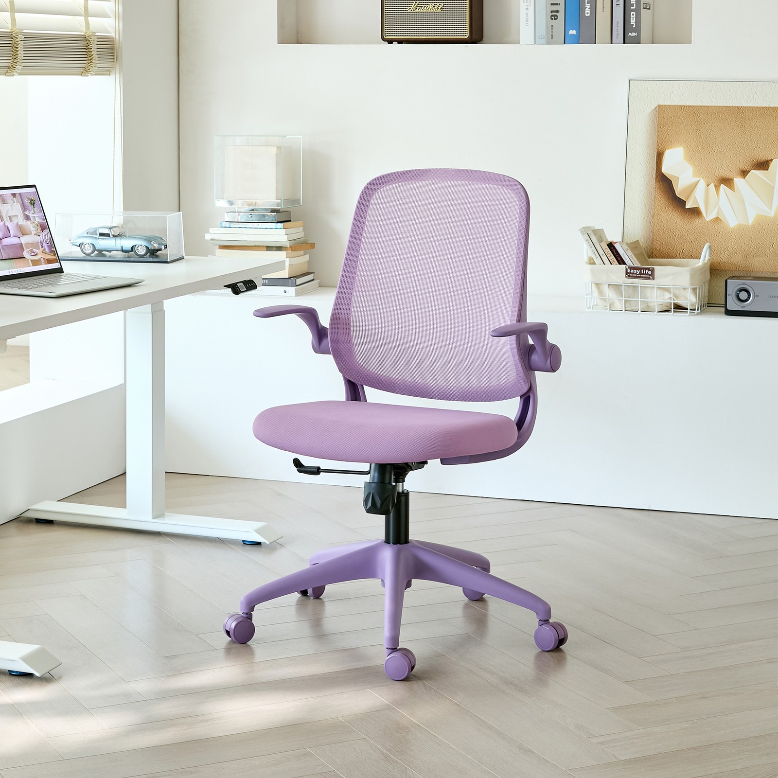 Office Chair Mesh Back Integrated Molded Lifting Multifunctional Chair Purple
