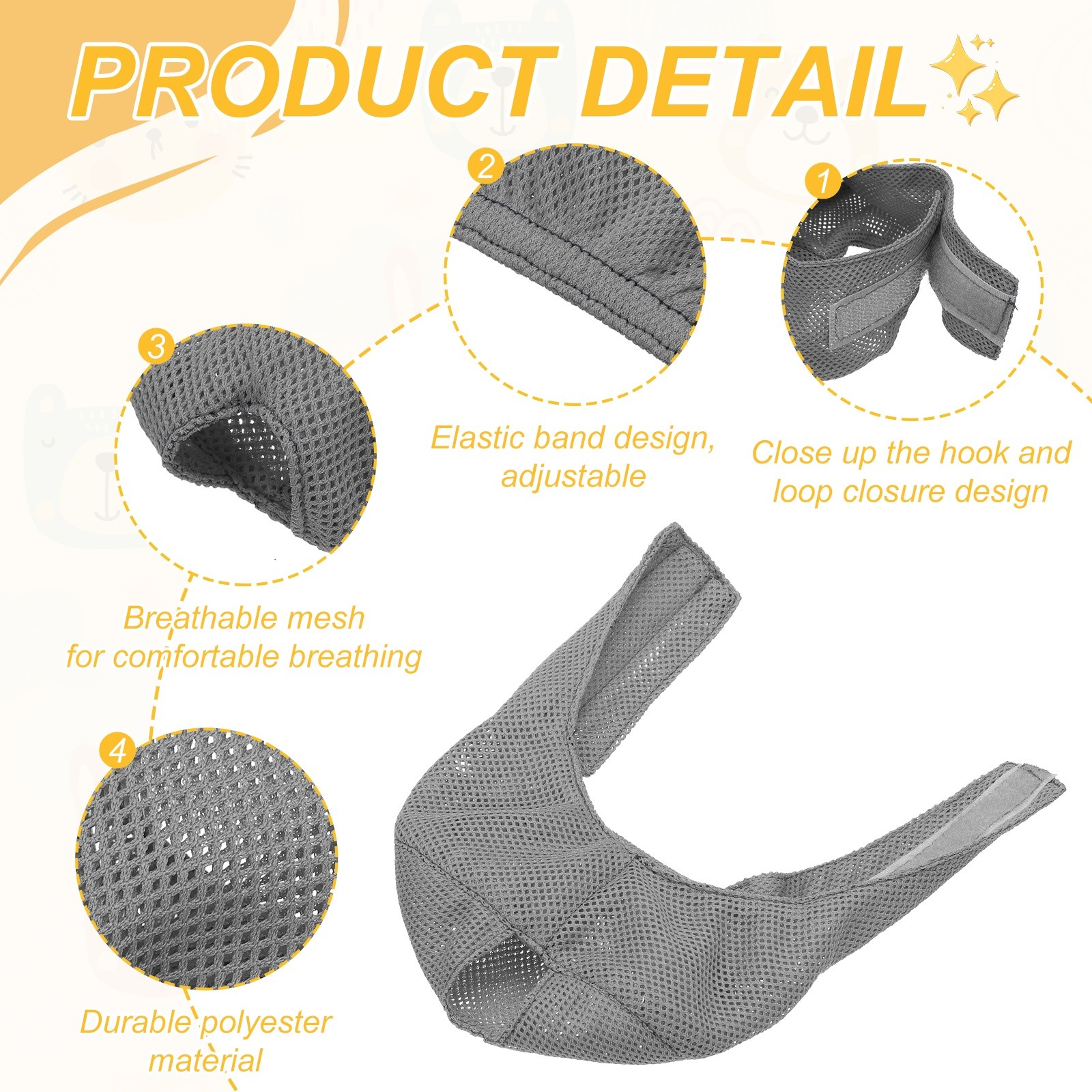 Cat Muzzle, Breathable Mesh Muzzle Circumference 7-9 Inches, (Light Gray, 1Pcs)