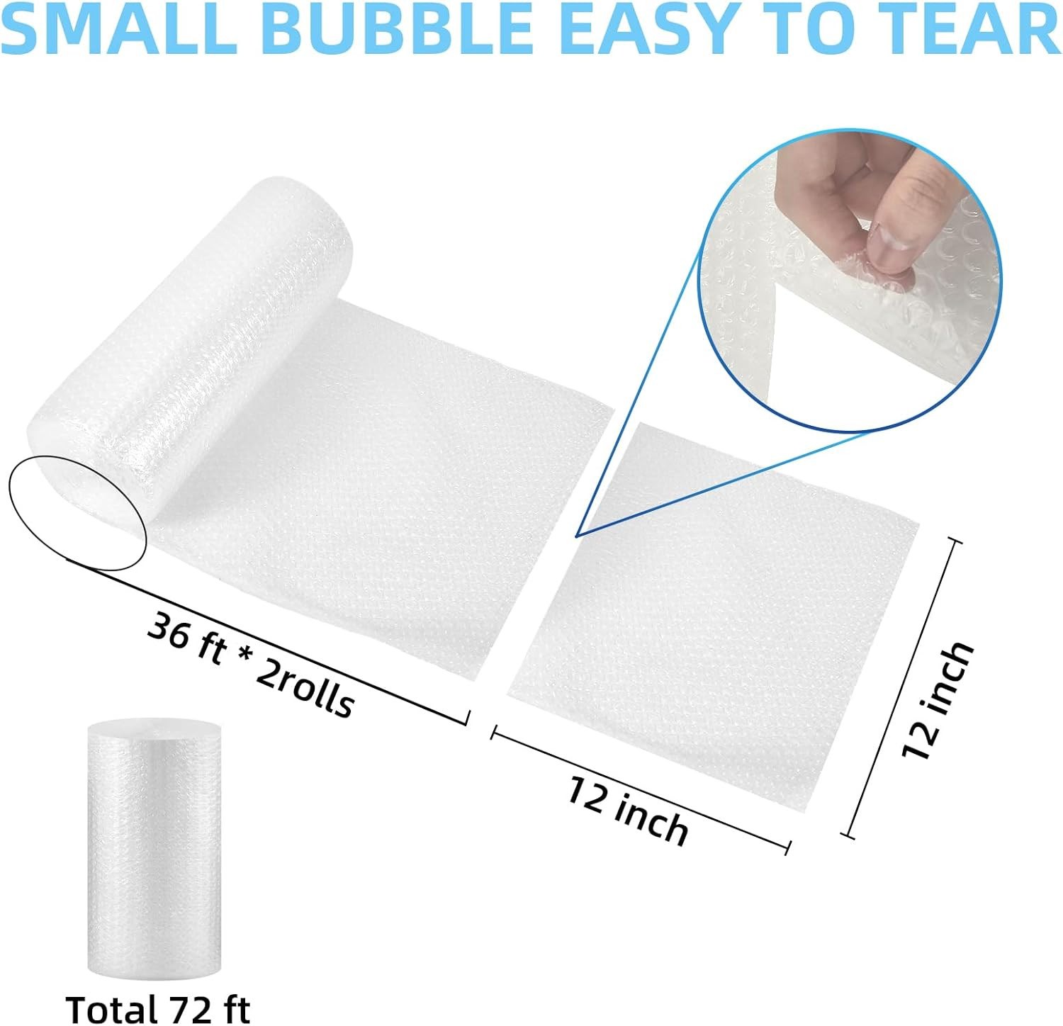 2 Pack-12Inchx72Ft Total 3/16" Air Bubble Cushioning Wrap Roll, Bubble Wrap for