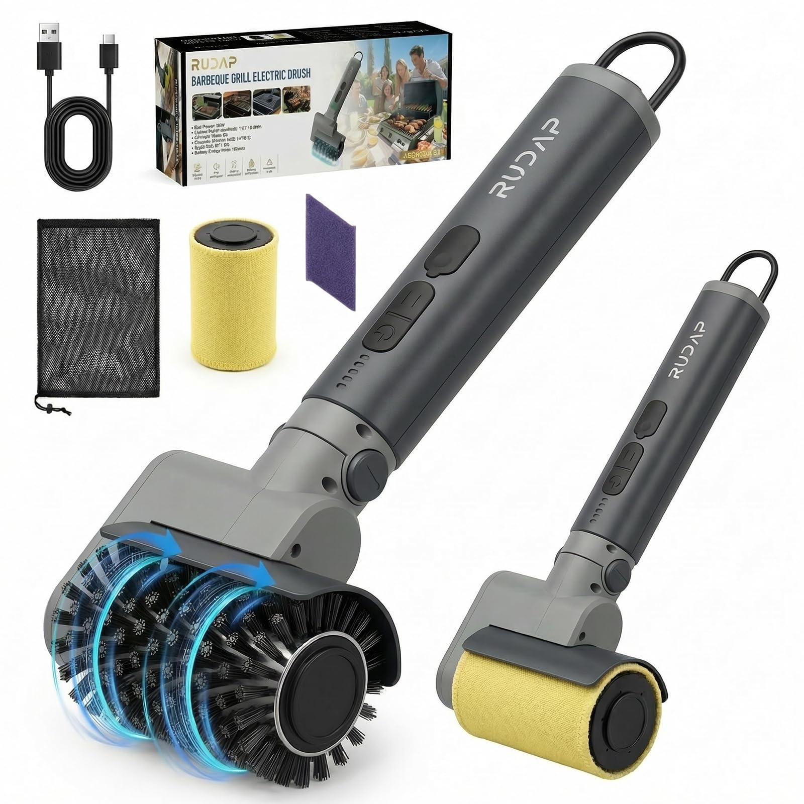 Electric Grill Brush, Cordless Rechargeable Cleaner, 58W BBQ Black