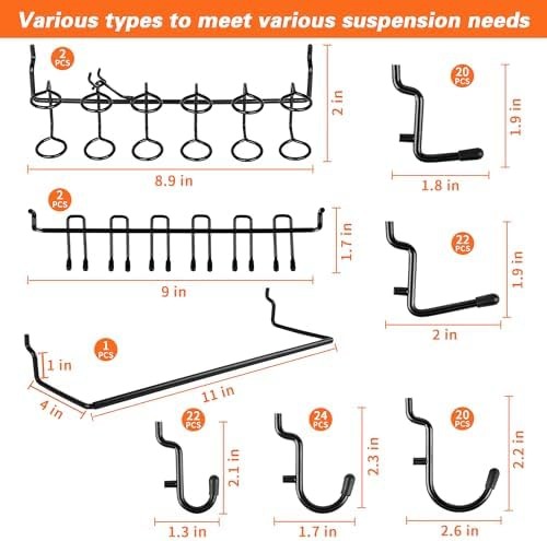 296 PCS Extra Thick 0.2'' Pegboard Hooks for 1/4" Peg Board Hanging Tools, He...