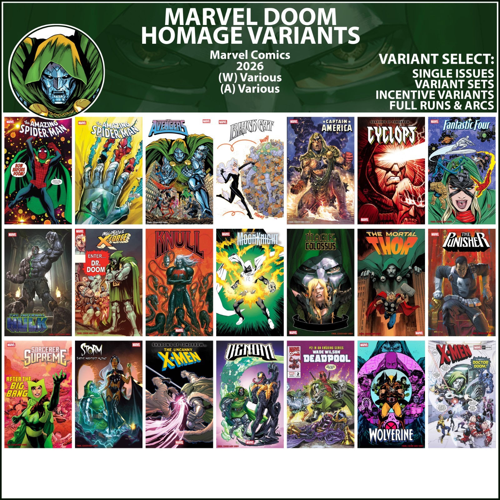 Marvel Doom Homage Variants (2026) Marvel Comics COVER SELECT