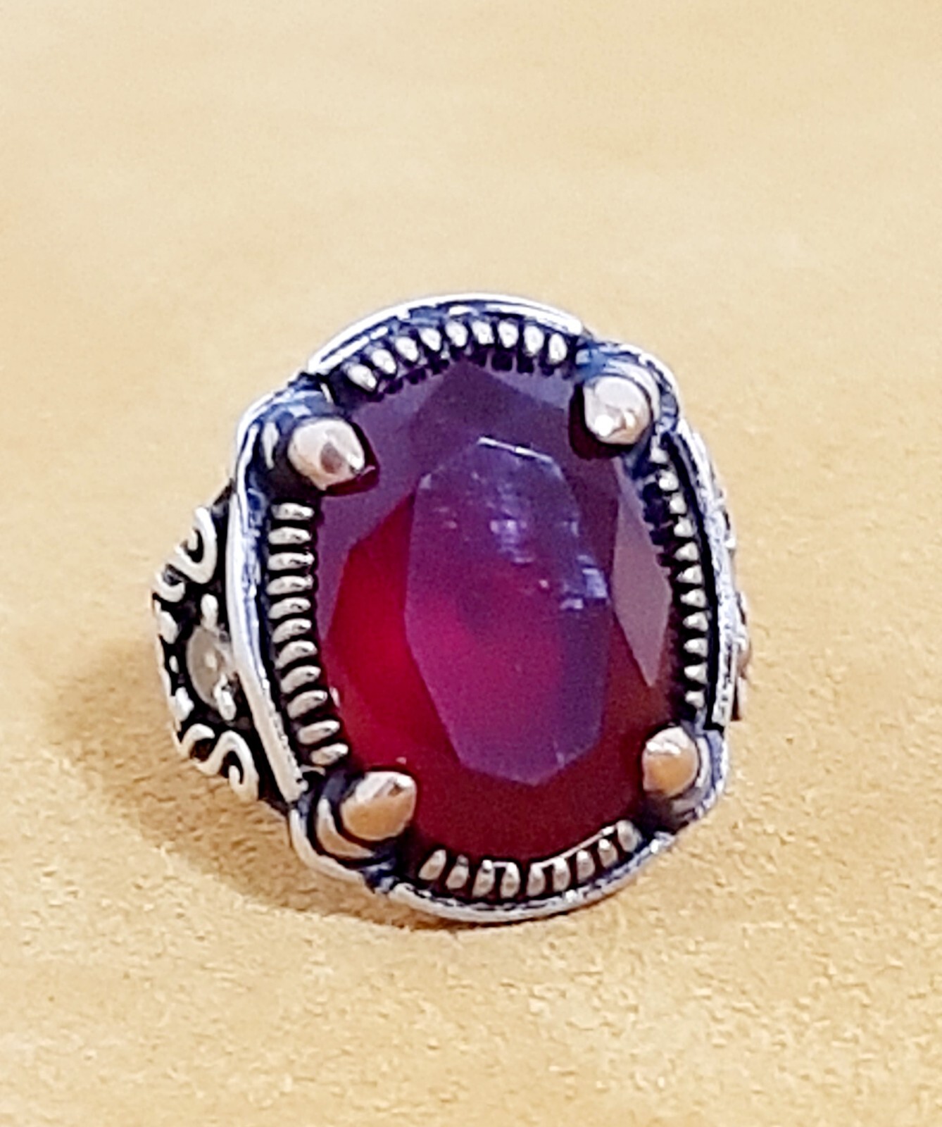Men 925 Silver Ring Solitaire Ruby Spinel Ring Man Sterling $