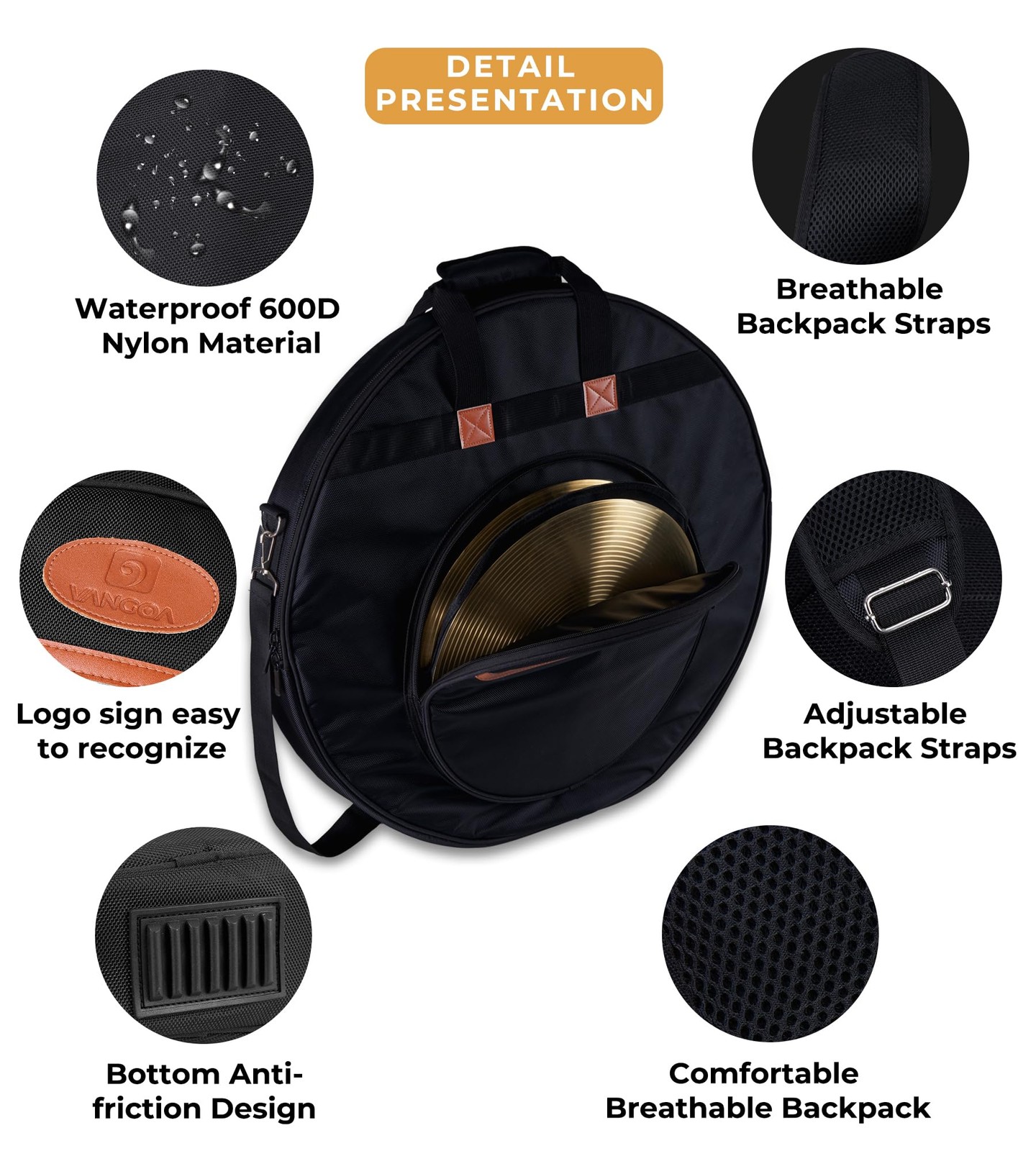 22" Cymbal Bag with Dividers, 10-Pack Cymbal Case 10mm Padded Cymbal Gig Bag ...