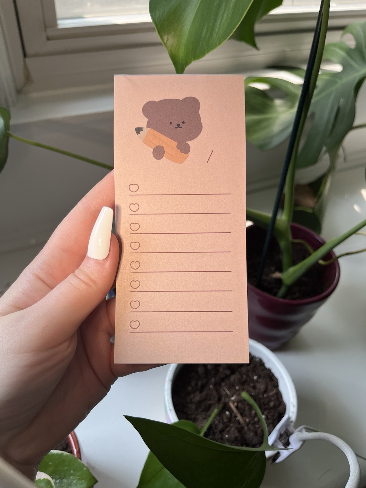 Bear Checklist Notepad. 50 Pg Count. Cute Brown Bear With Hearts Writing Pad
