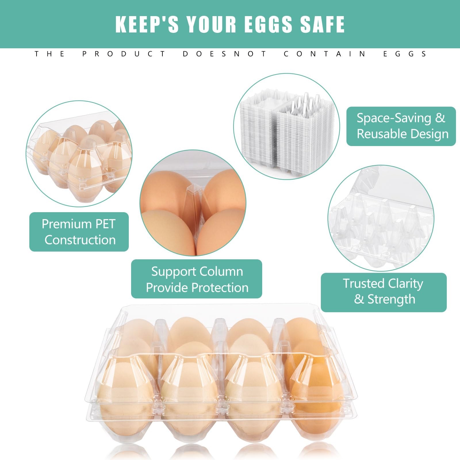 100 Pack Egg Cartons Bulk, Clear Plastic 12-Egg Cartons (3×4), Stackable Egg