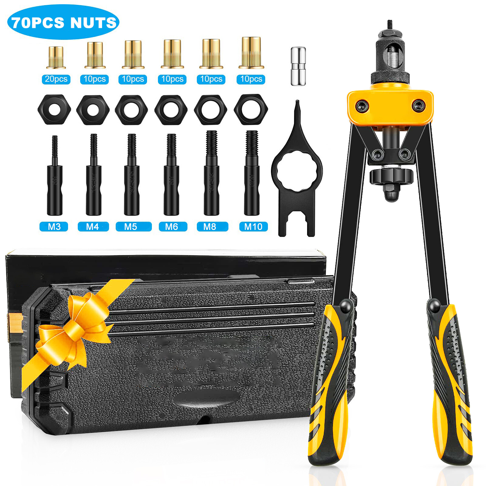 14'' Rivet Gun Kit Rivnut Thread Setting Tool Nut Setter NutSert Metric 70PCS