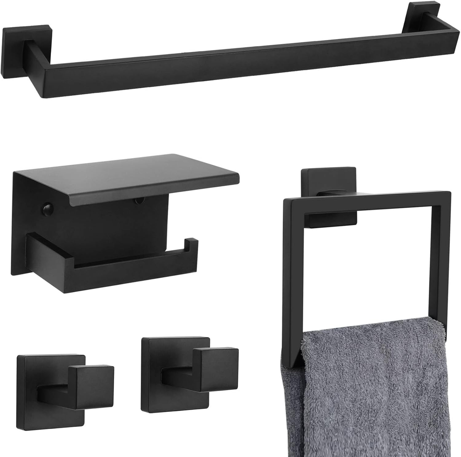 5-Piece Stainless Steel Bathroom Towel Bar Set with Toilet Paper Holder