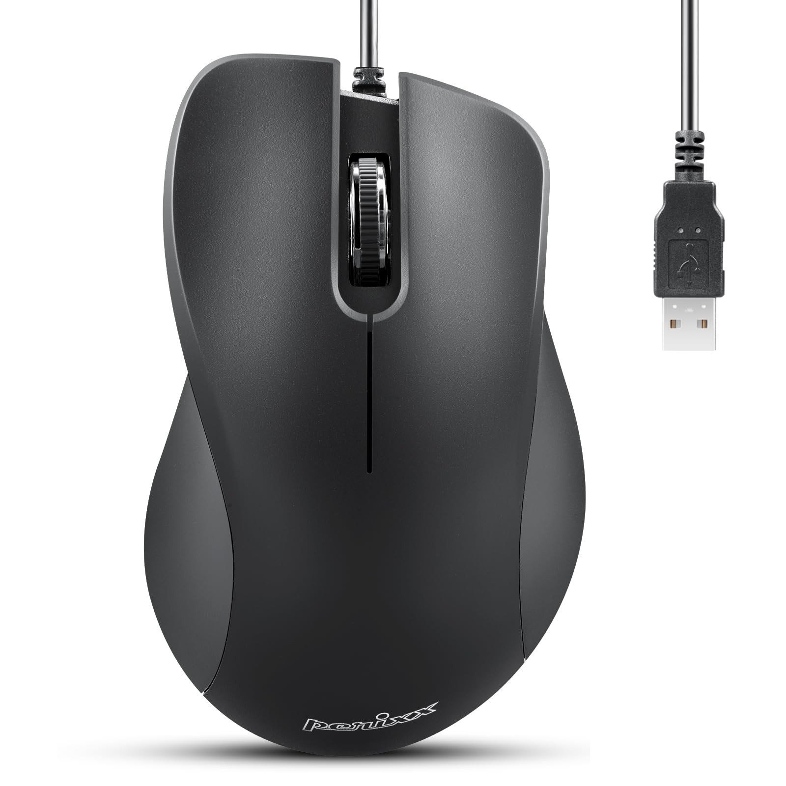 PERIMICE-221U Wired Ergonomic USB Mouse - 4.9 Ft Cable - Optical 1000 DPI Des...