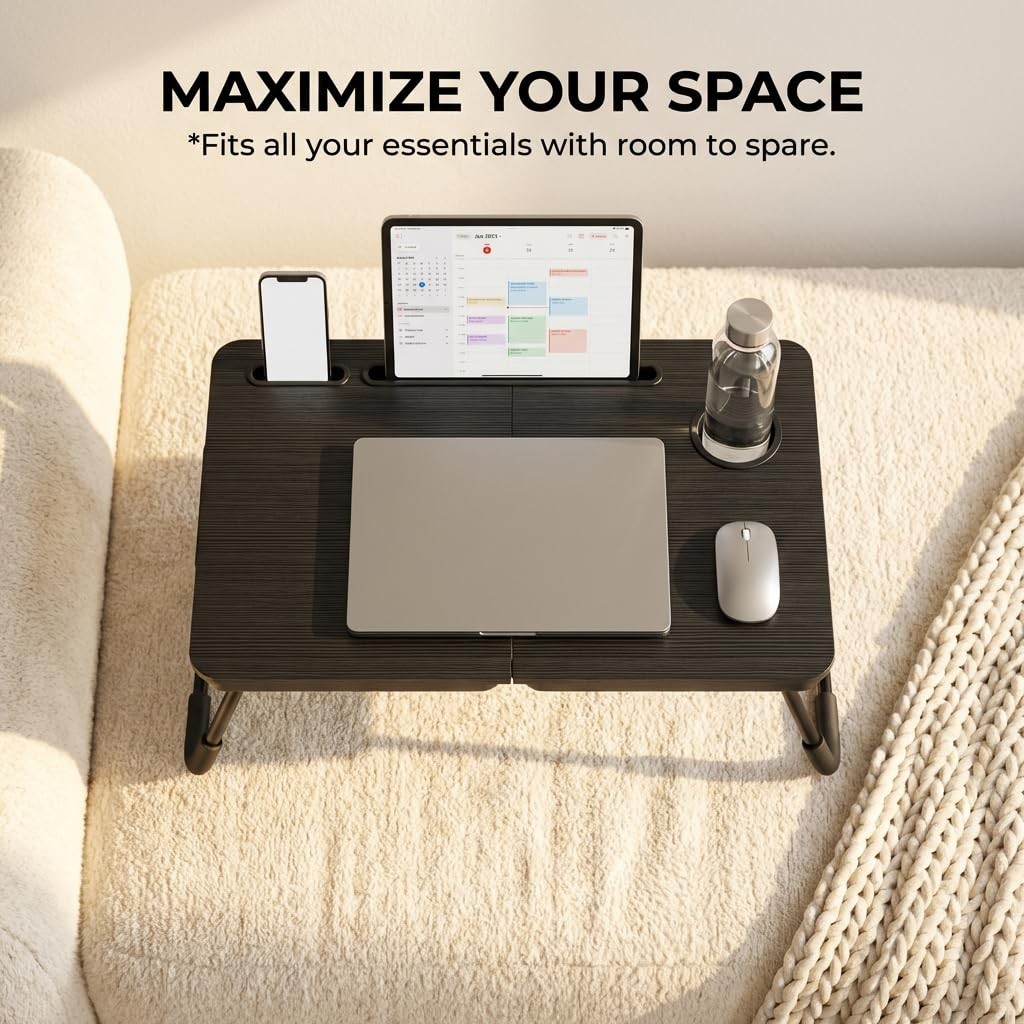 23.4" Foldable Lap Desk Bed Table with Reading Stand Portable Tray