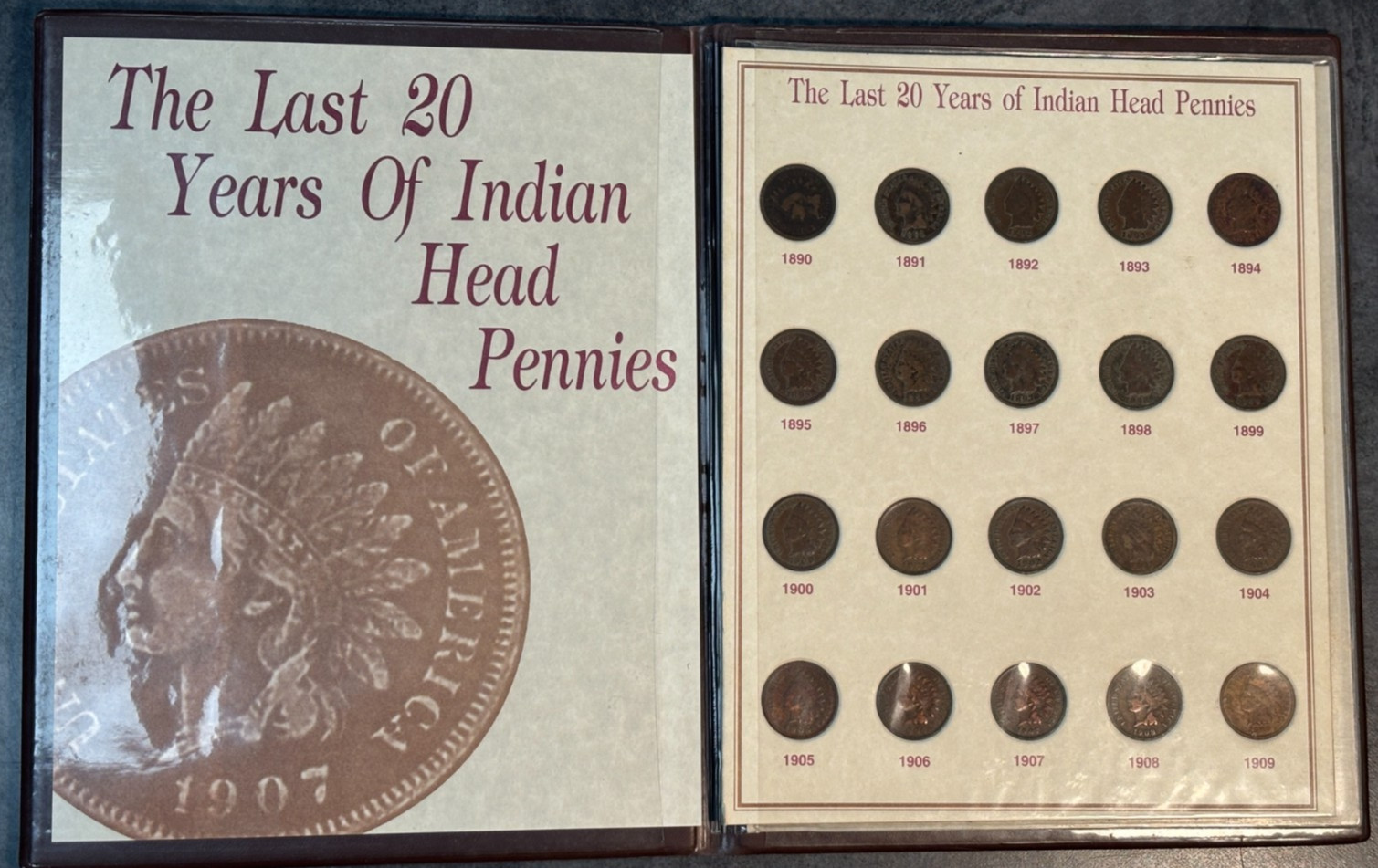 1890-1909 The Last 20 Years of Indian Cents Complete Coin Set in Folder