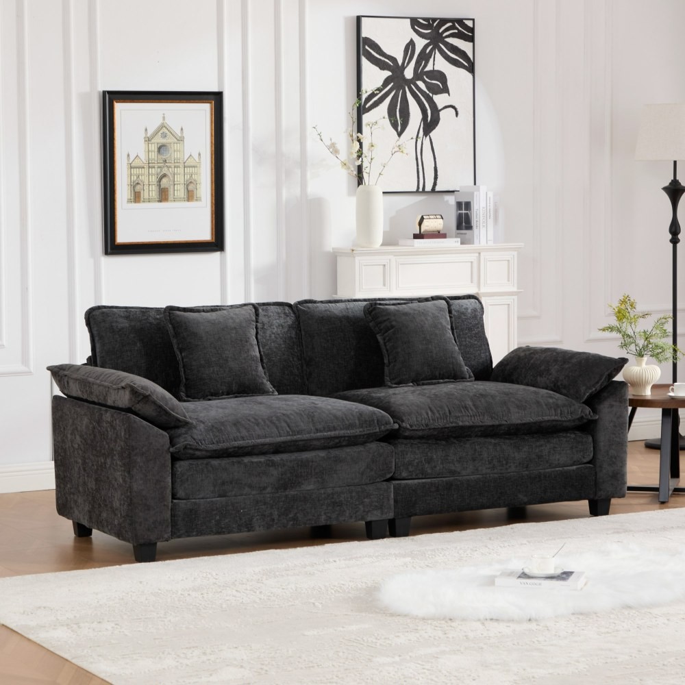 Modern Double Layer Chenille Loveseat w/ Comfortable Cushion Back, Black