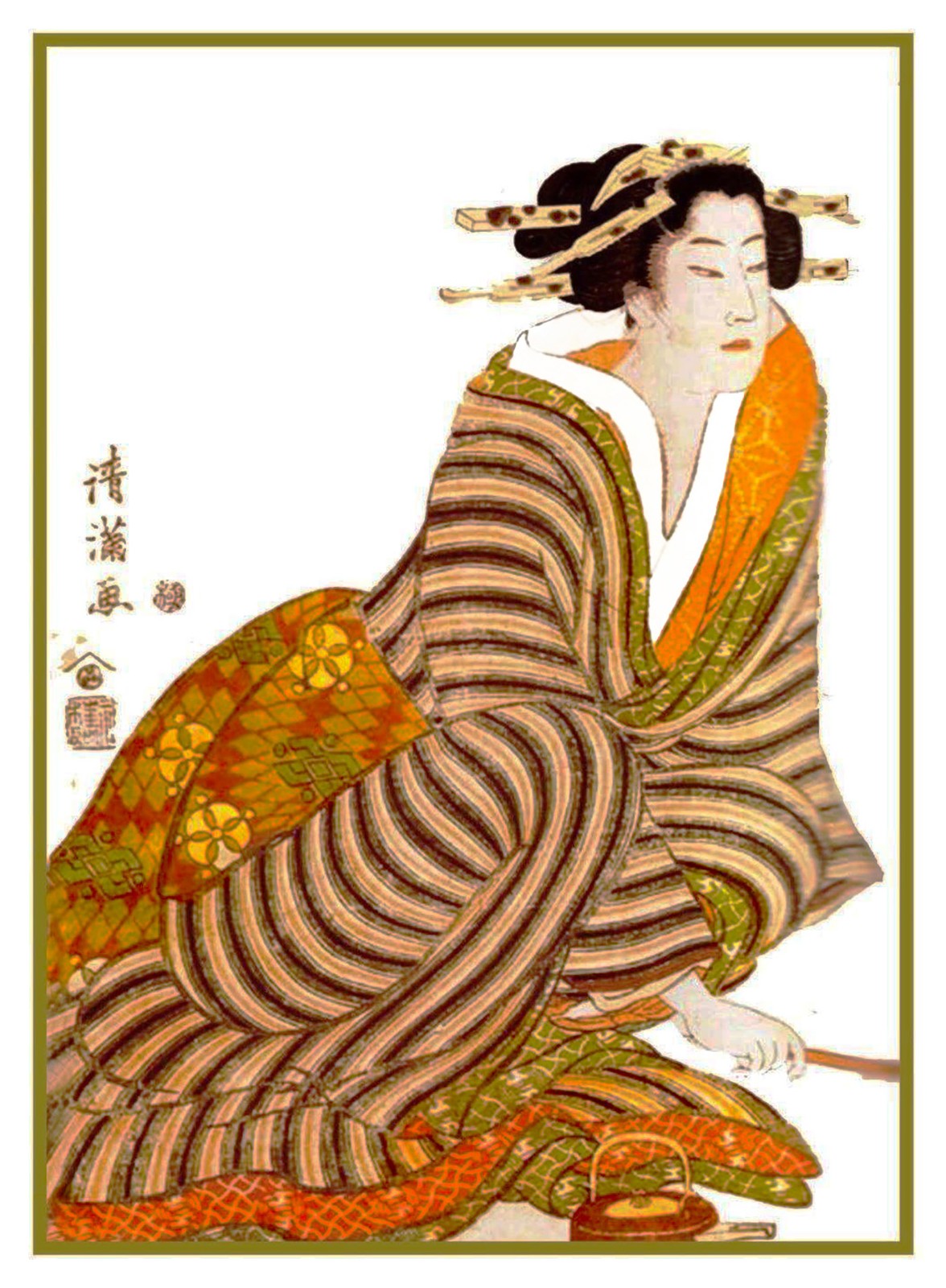 Japanese Asian Kuniyasu Geisha Kimono Counted Cross Stitch Chart Pattern
