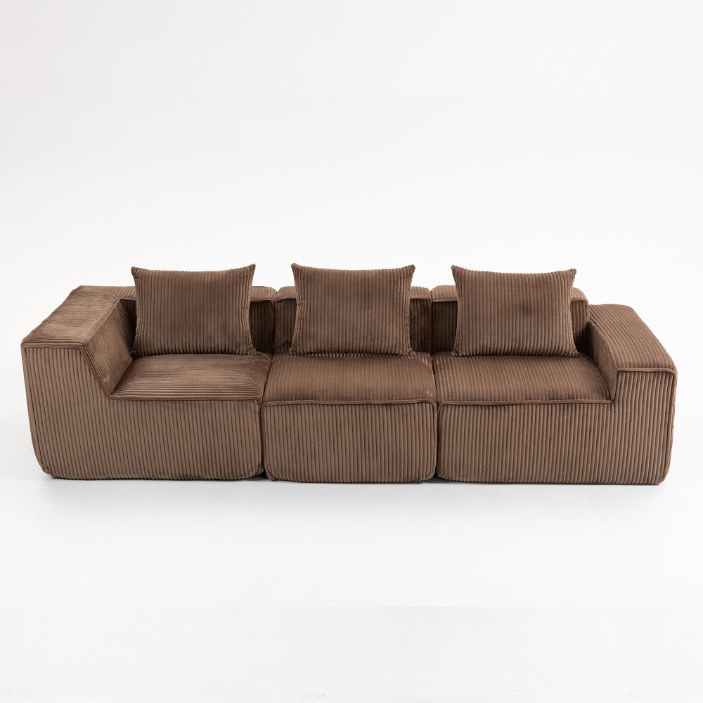 Beige 3-Seat Sectional Sofa w/ All-Foam Deep Seating, Modern Couch