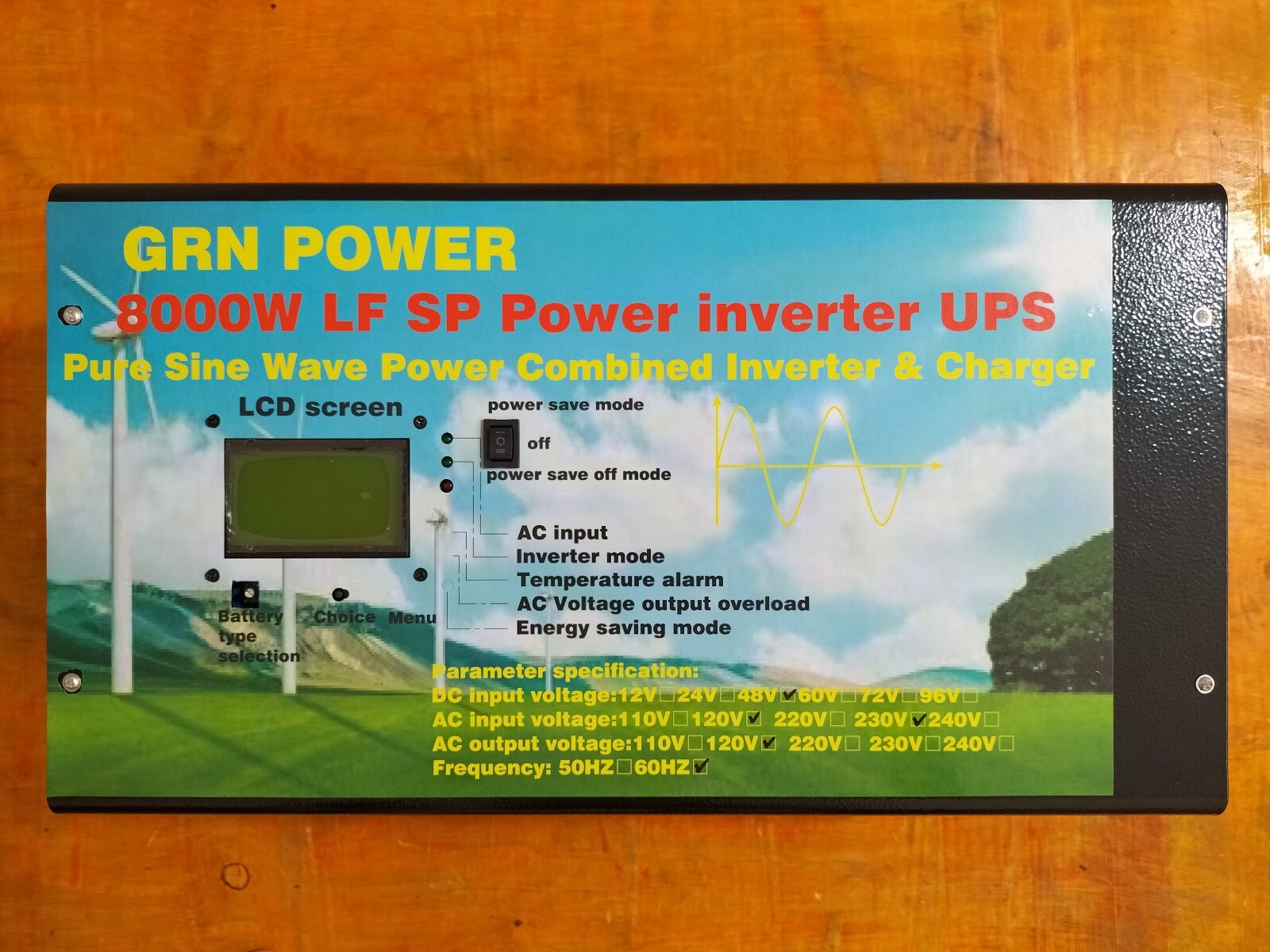 Off Grid 8000W LF Pure Sine Wave Power Inverter DC 24V-AC 110V/220V/charger/LCD