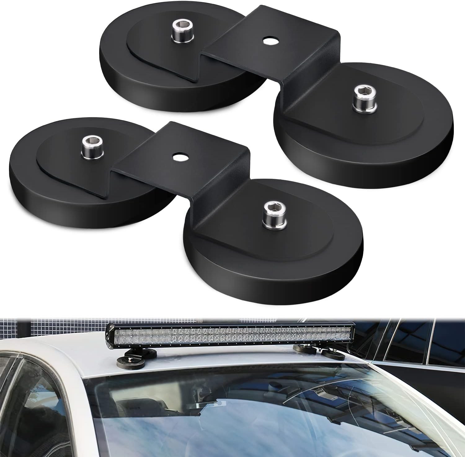 2PCS Magnetic Base Light Bar Mounts Universal Fit Strong Sucker Holder W/Rubber