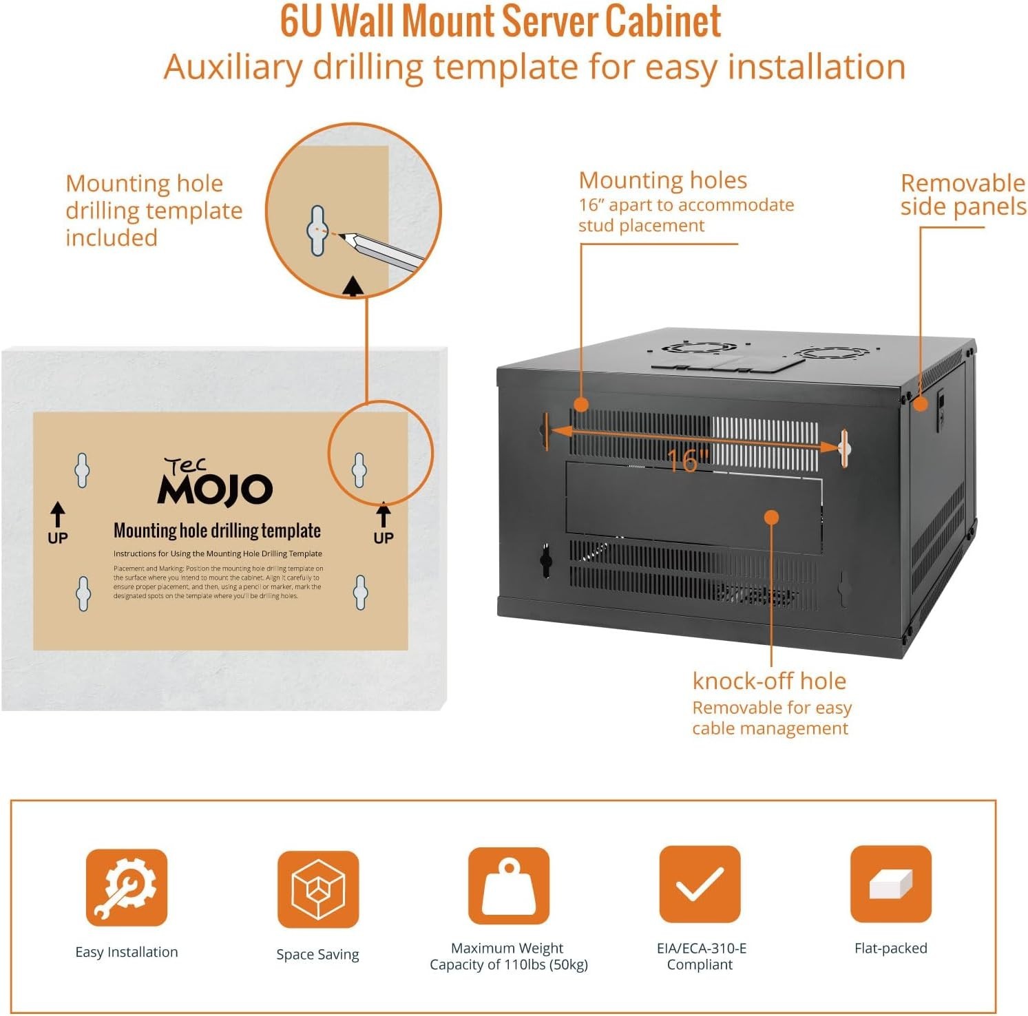Tecmojo 6U Wall Mount Server Cabinet IT Network Rack Lockable Door #3675P T5