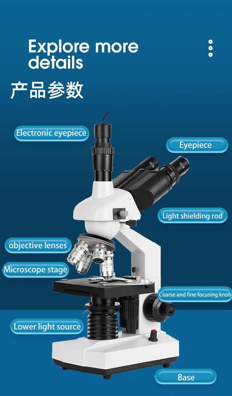 40 X -5000 X Trinocular LED Lab Compound Microscope with Double Layerwith electr