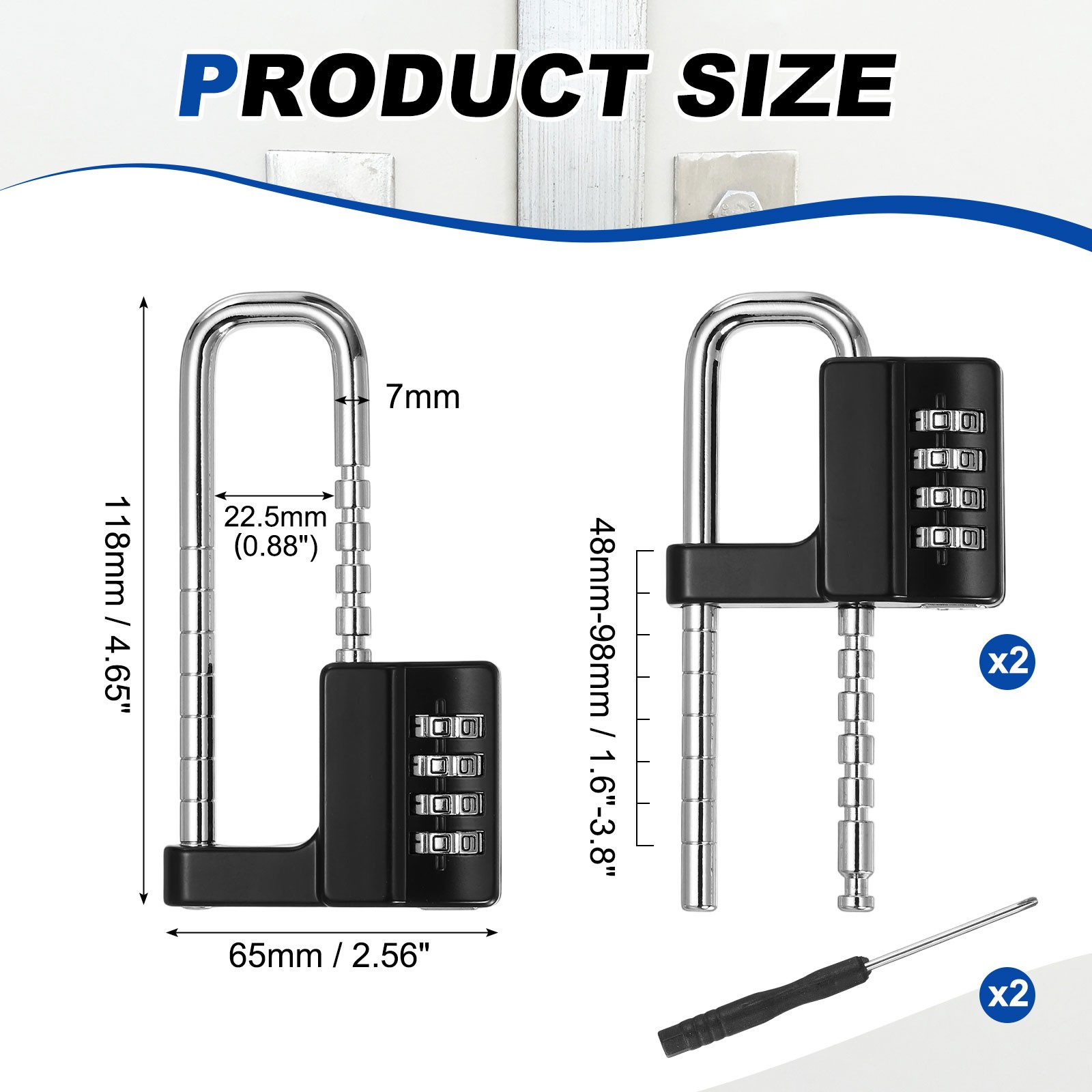 4 Digit Combination Padlock, (4.6 Inch, Black)(2 Set), Cabinet Lock Adjustable