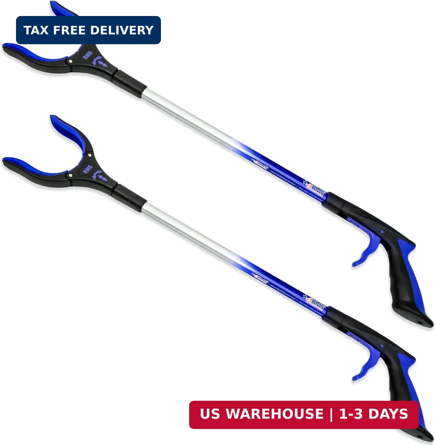 RMS 2-Pack 32 Inch Extra Long Grabber Reacher with Rotating Jaw - Mobility Aid R