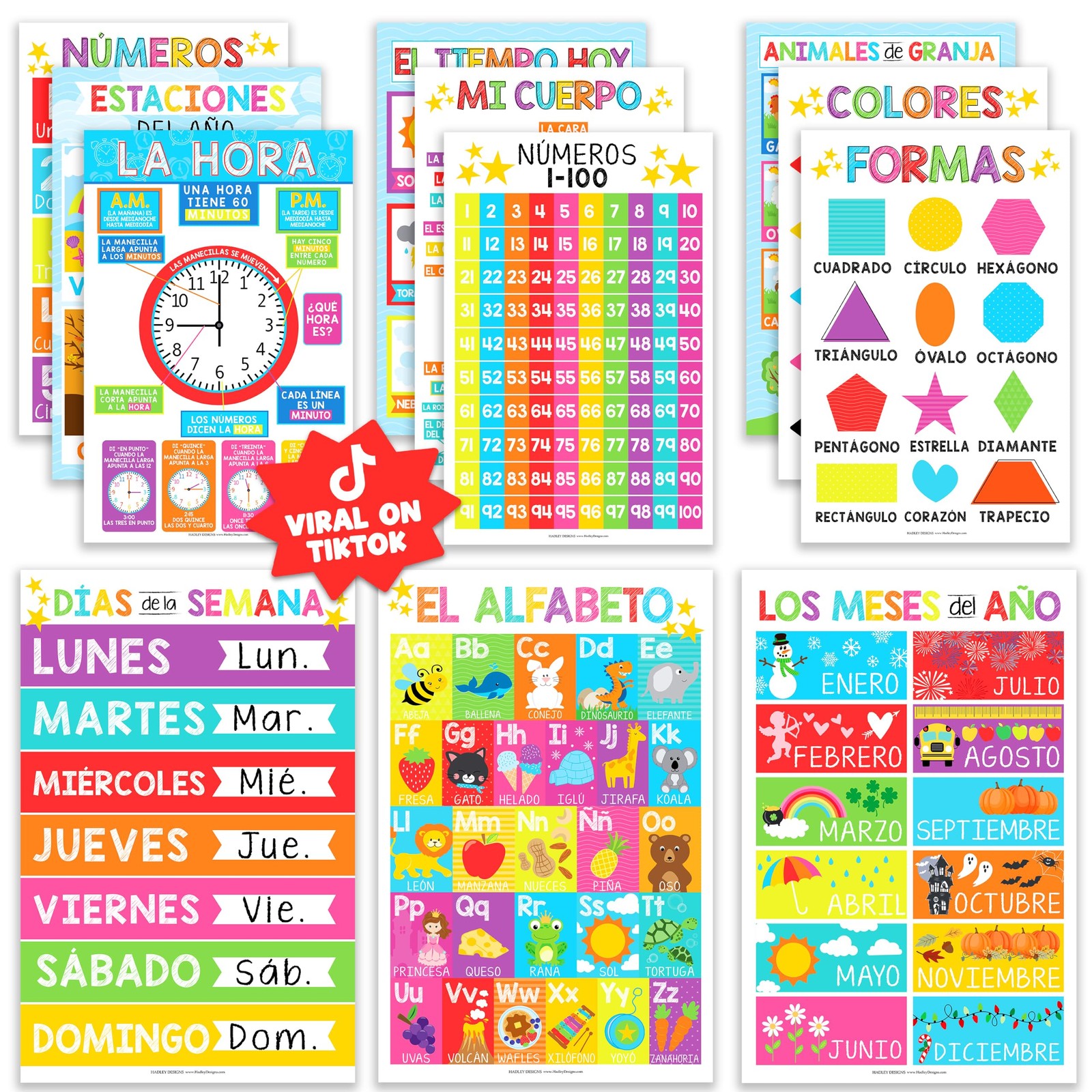 Spanish Posters for Classroom  12 Bilingual Educational Posters for Spanish C...
