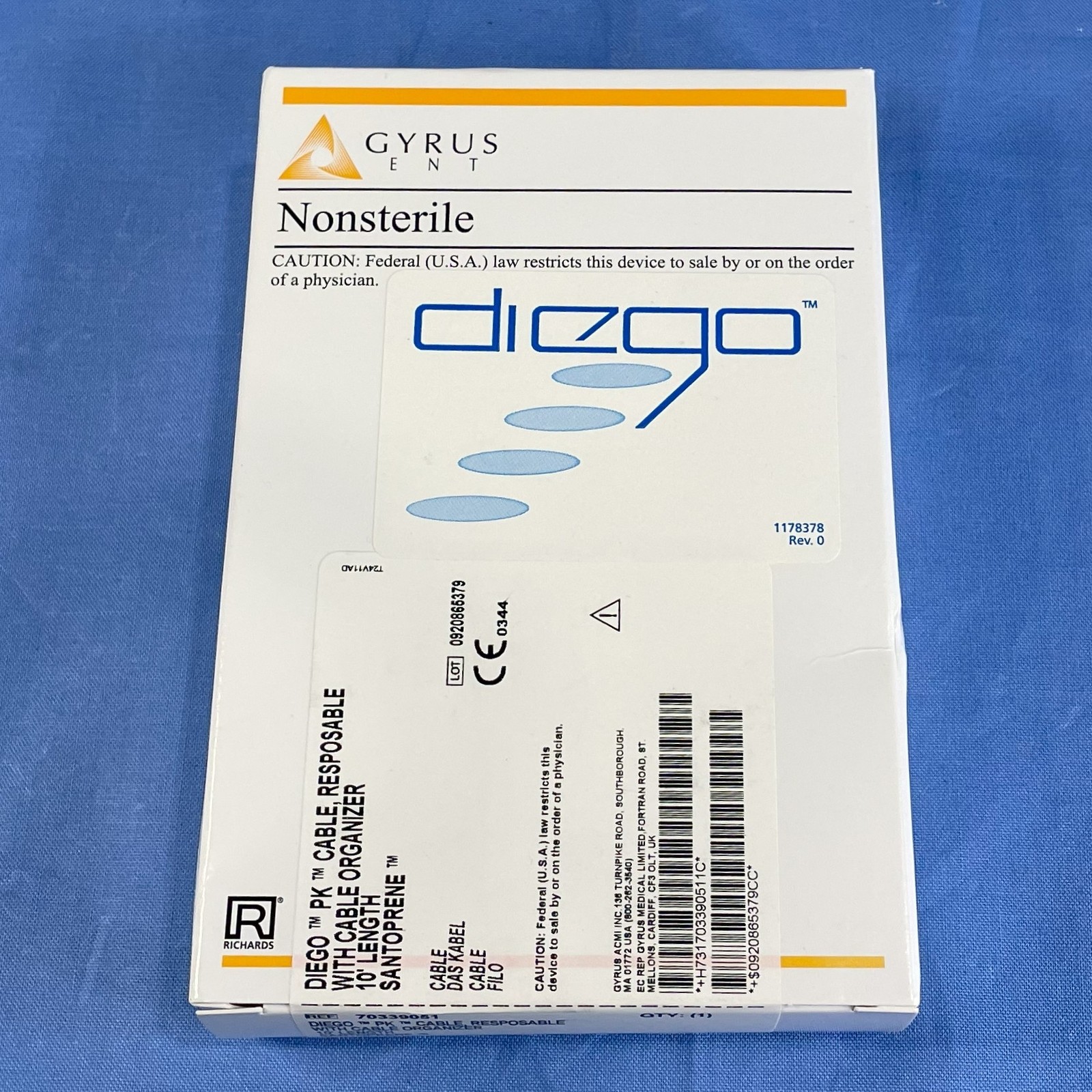 Gyrus ENT Diego PK Cable Resposable with Cable Organizer 70339051 - UNOPENED