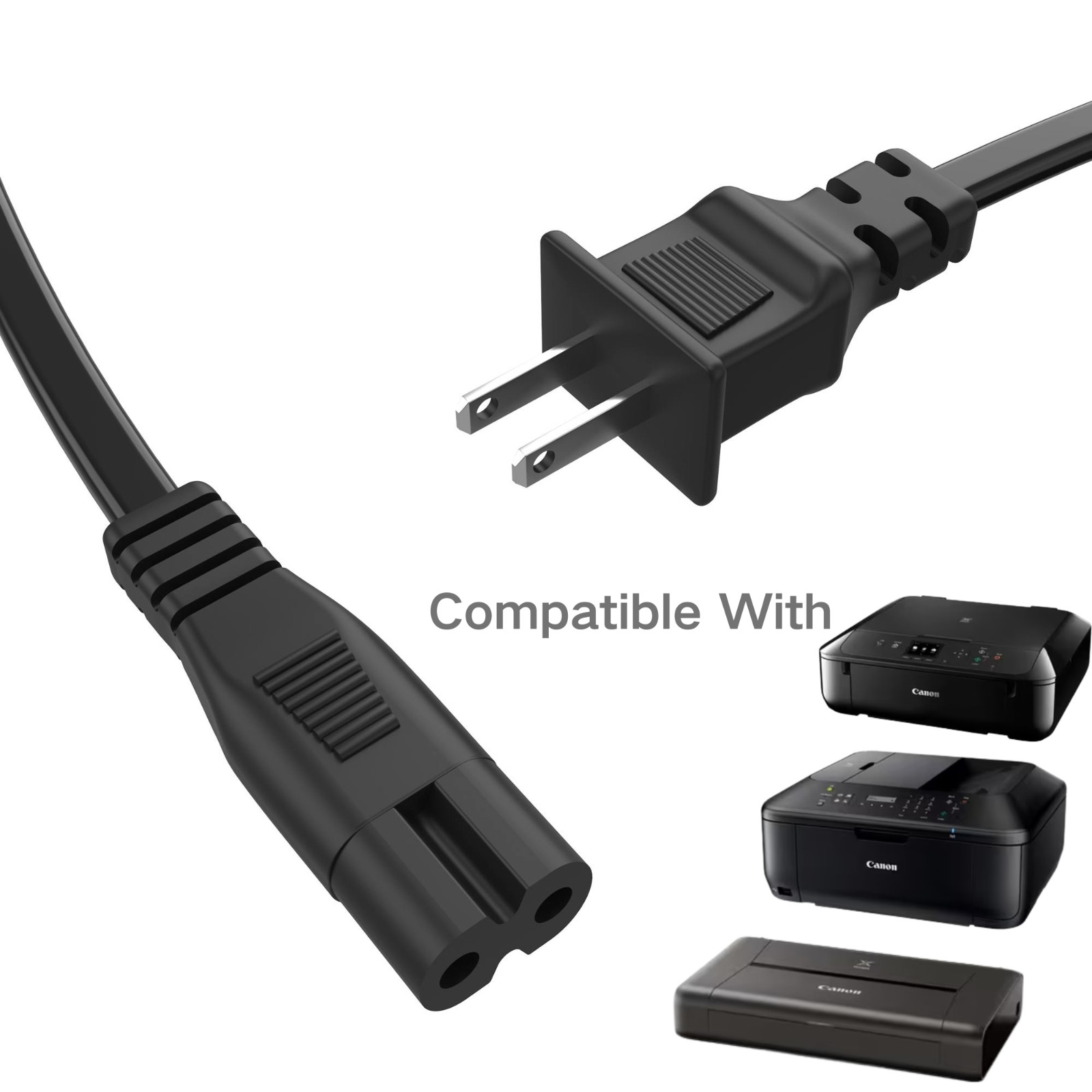 UL Listed 6FT 2 Prong Power Cord for HP Canon Epson Brother Dell Lexmark Printer