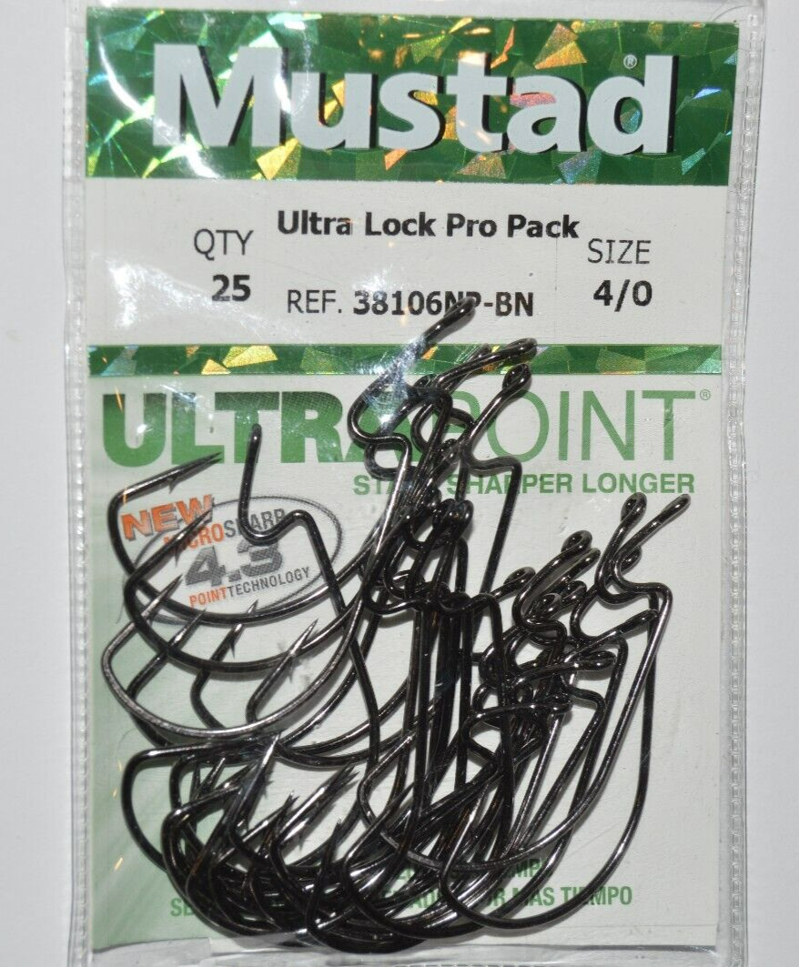 mustad ultra lock pro pack soft plastics hook bass 4/0 worms senkos beavers