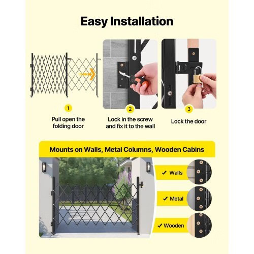 Single Folding Security Gate, Lockable Scissor Gate with 360?° Swivel Caster