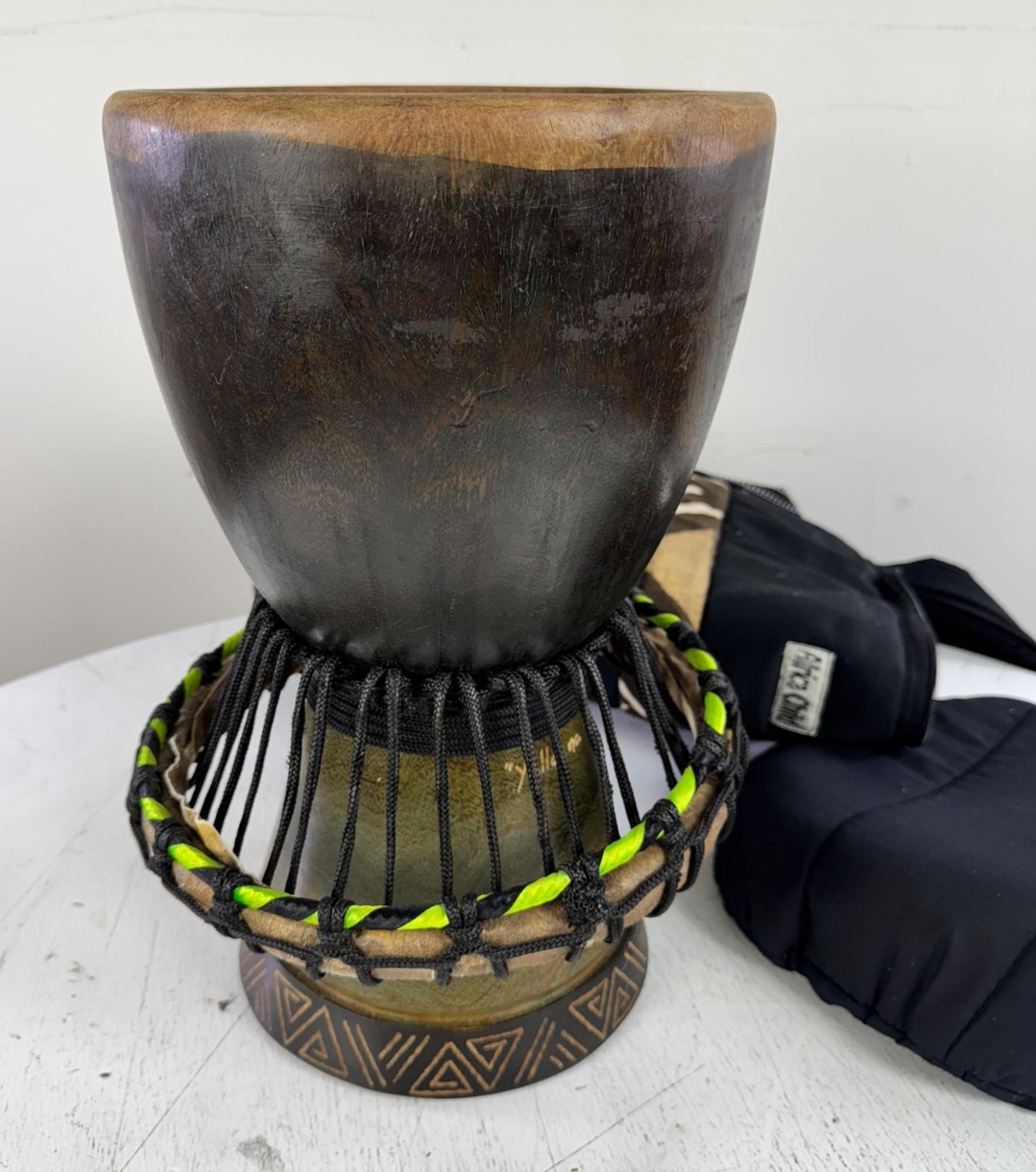 Africa Child Handmade Djembe 9 in Hand Carved With Carrying Case Needs New Skin