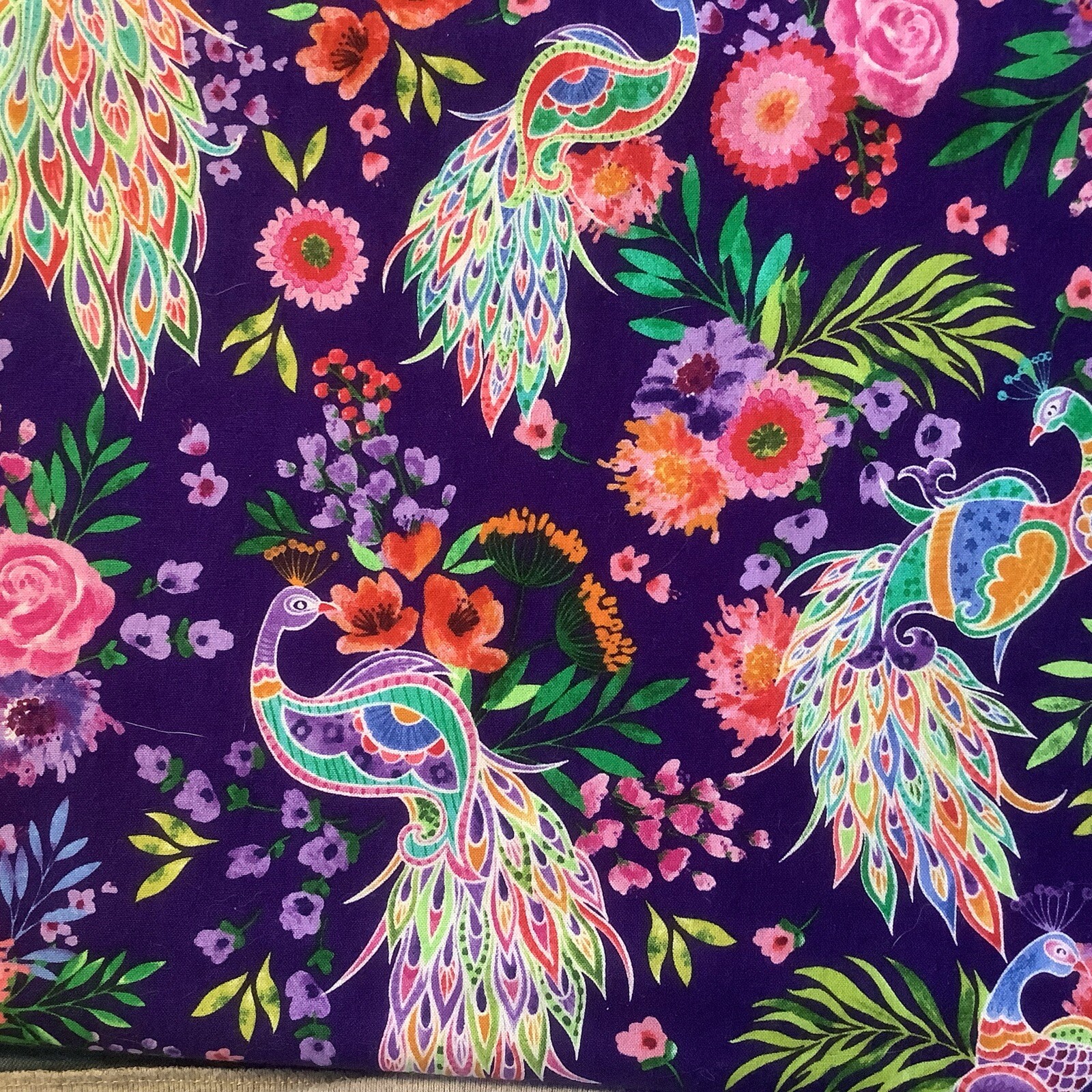 Peacock On Purple Satin Moon For Blank Quilting  Patt # 2544 Quilting BTY