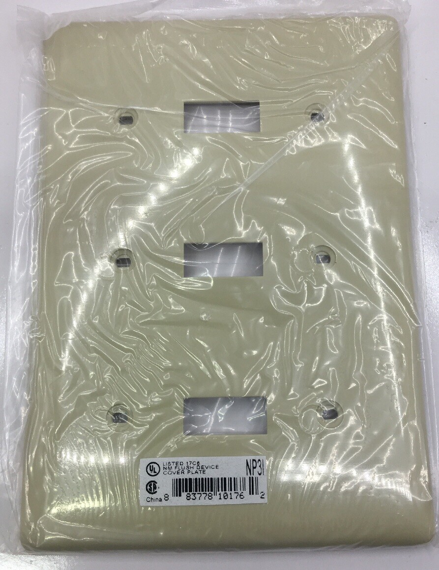 NP3I HUBW WALLPLATE 3-GANG THREE TOGGLE IVORY