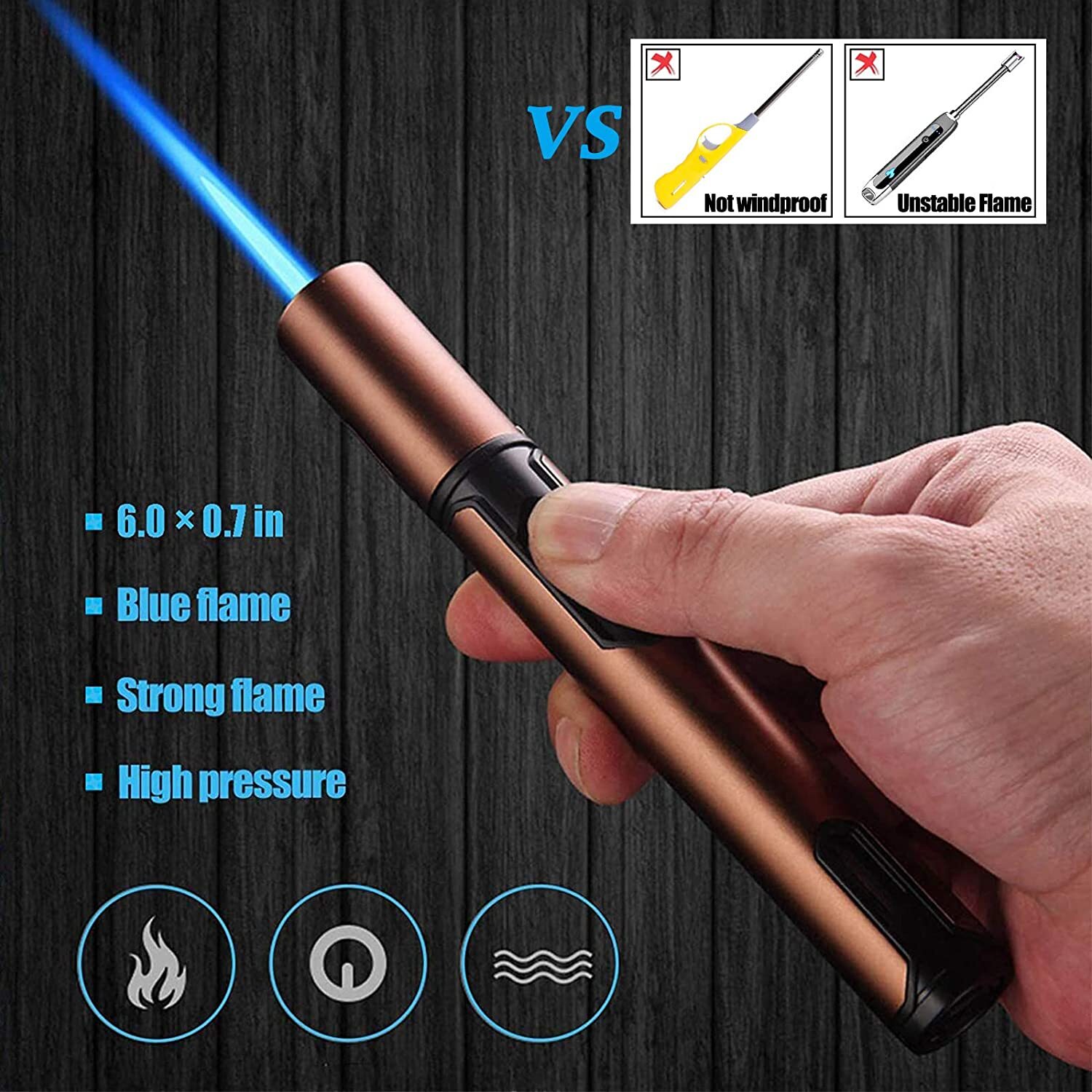 2 PCS Butane Torch Lighter 6 Inch Long Adjustable Windproof Refillable Butane