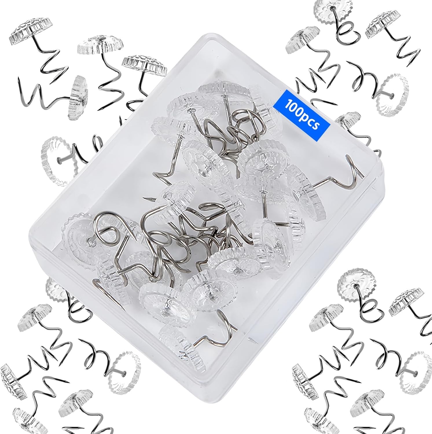 100-Piece Bed Skirt Pins, Upholstery Tacks,Clear-Headed Screw Twist Pins for