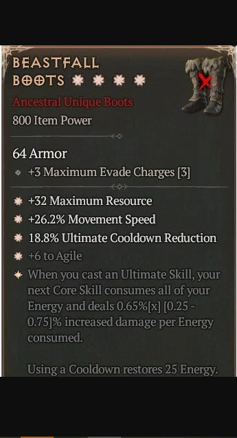 ⭐⭐⭐⭐DIABLO 4🔥SEASON 12🔥BEASTFALL BOOT🔥4 GA -HIGH ROLL  % ASPECT